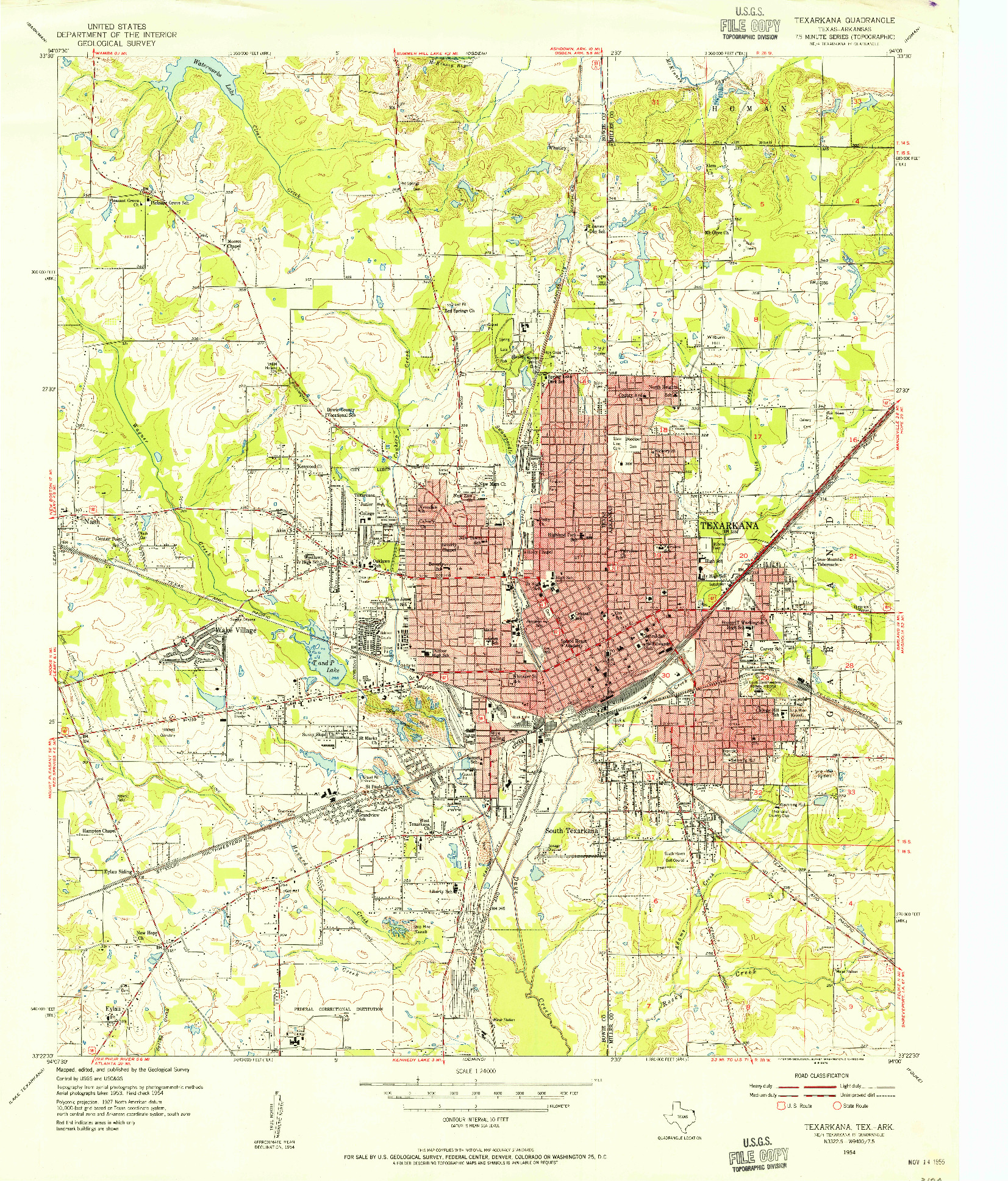 USGS 1:24000-SCALE QUADRANGLE FOR TEXARKANA, TX 1954