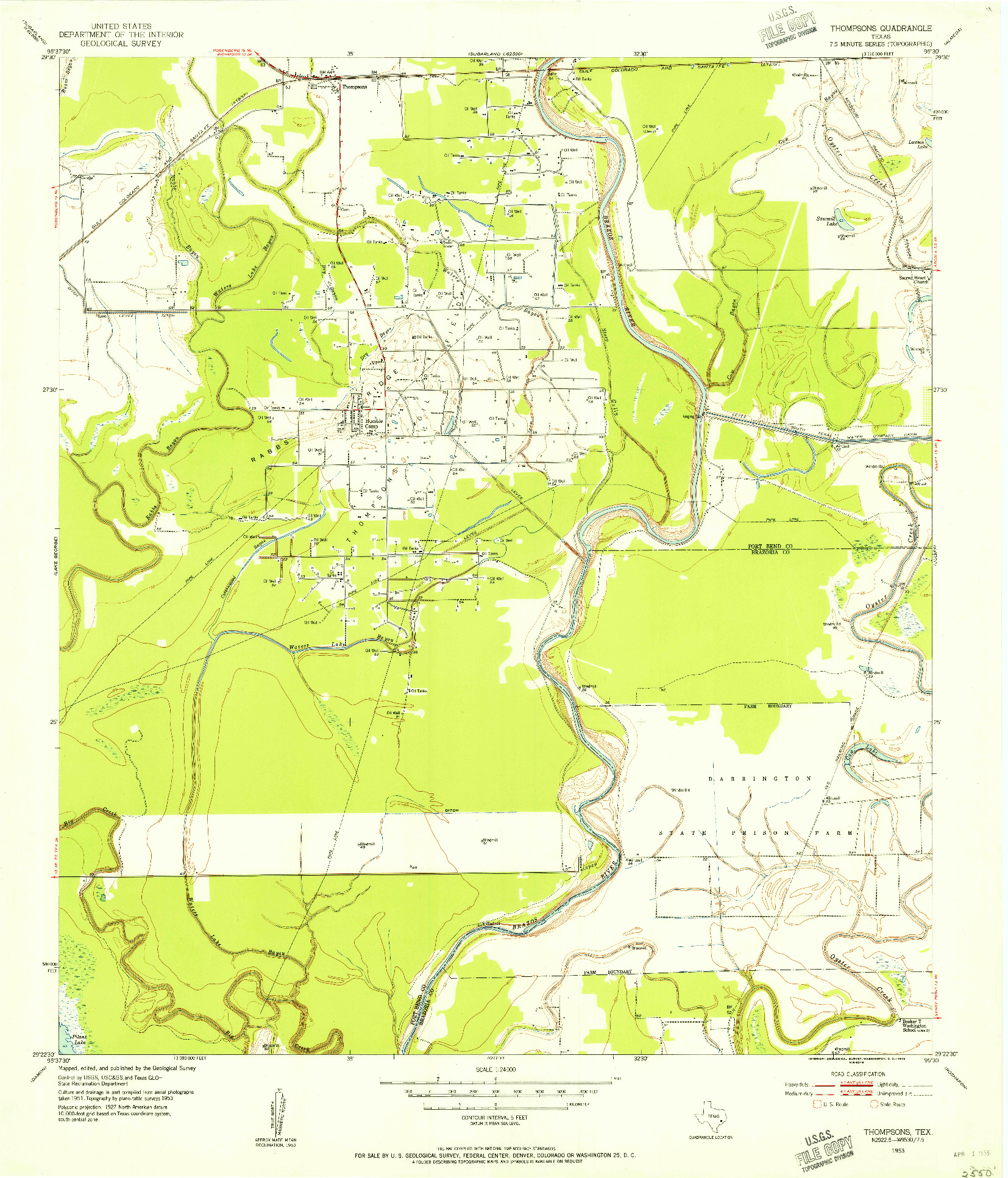 USGS 1:24000-SCALE QUADRANGLE FOR THOMPSONS, TX 1953