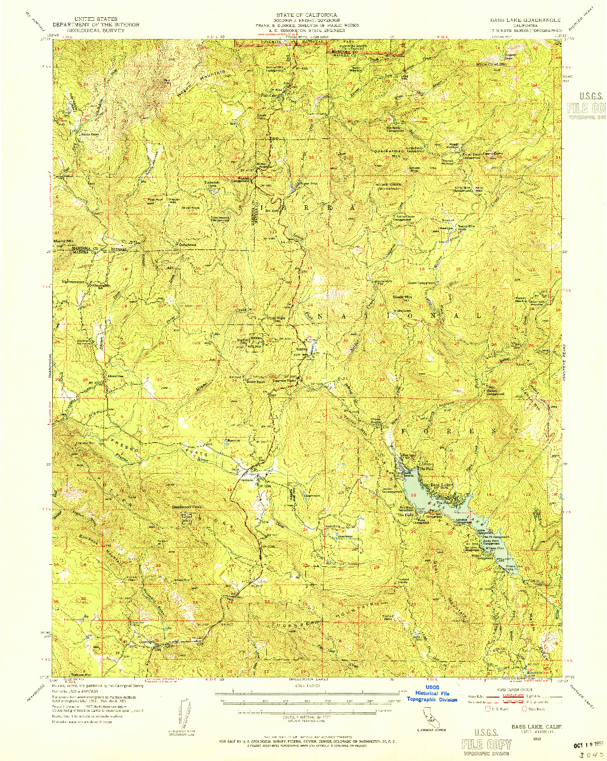 USGS 1:62500-SCALE QUADRANGLE FOR BASS LAKE, CA 1953
