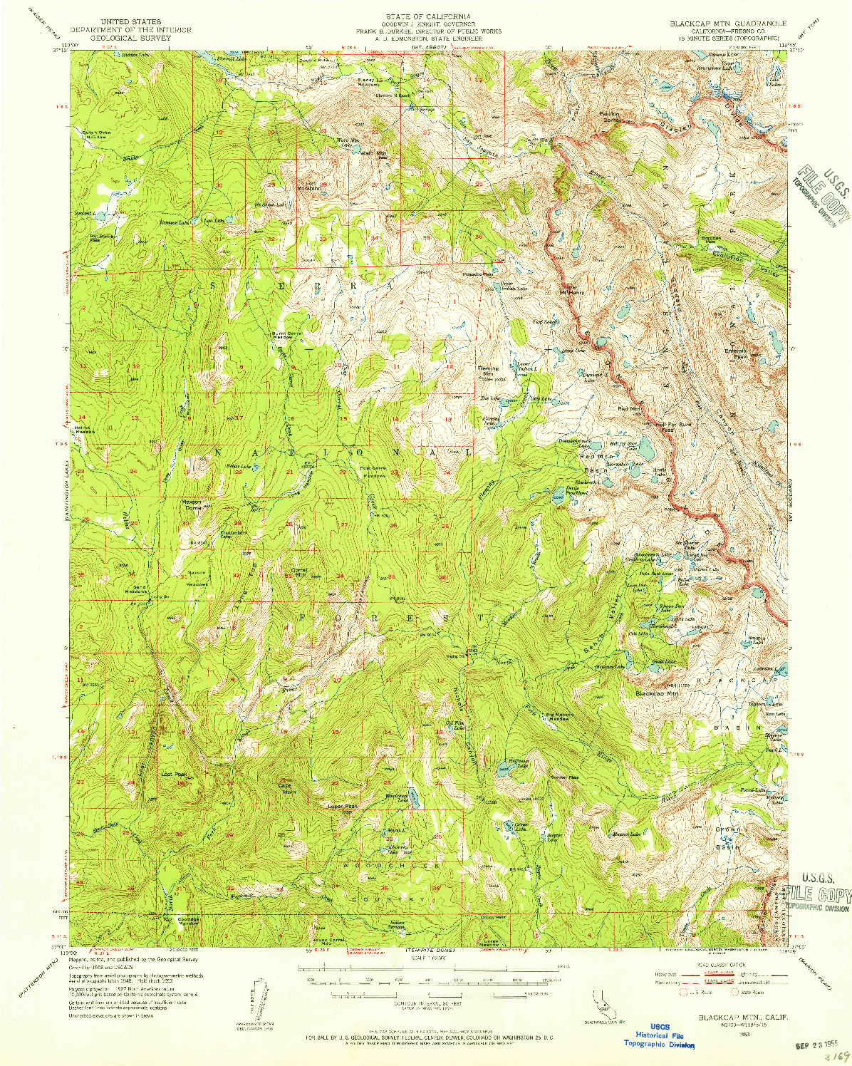 USGS 1:62500-SCALE QUADRANGLE FOR BLACKCAP MTN, CA 1953