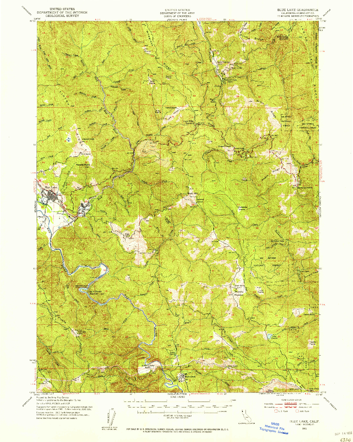 USGS 1:62500-SCALE QUADRANGLE FOR BLUE LAKE, CA 1951