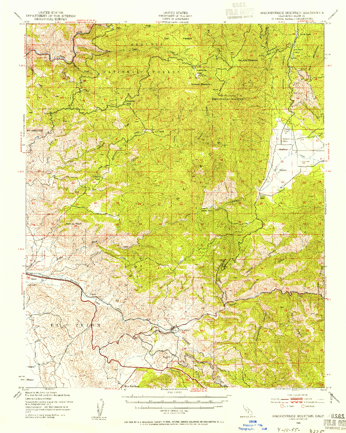 USGS 1:62500-SCALE QUADRANGLE FOR BRECKENRIDGE MTN, CA 1943