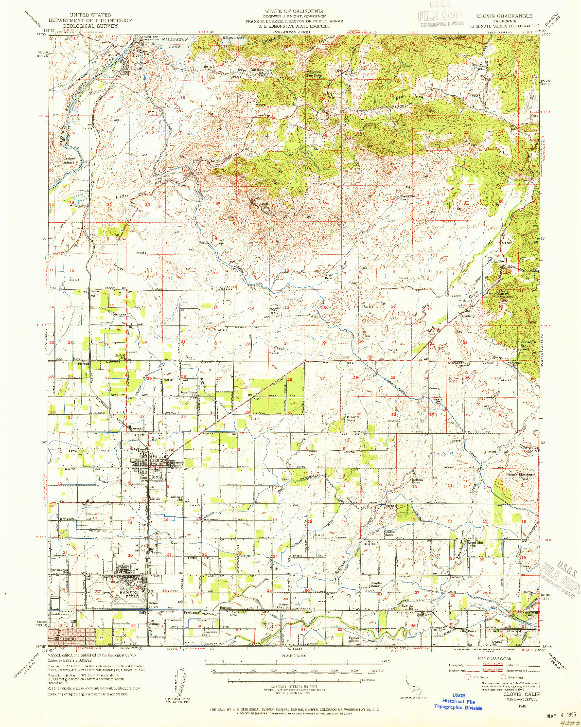 USGS 1:62500-SCALE QUADRANGLE FOR CLOVIS, CA 1946