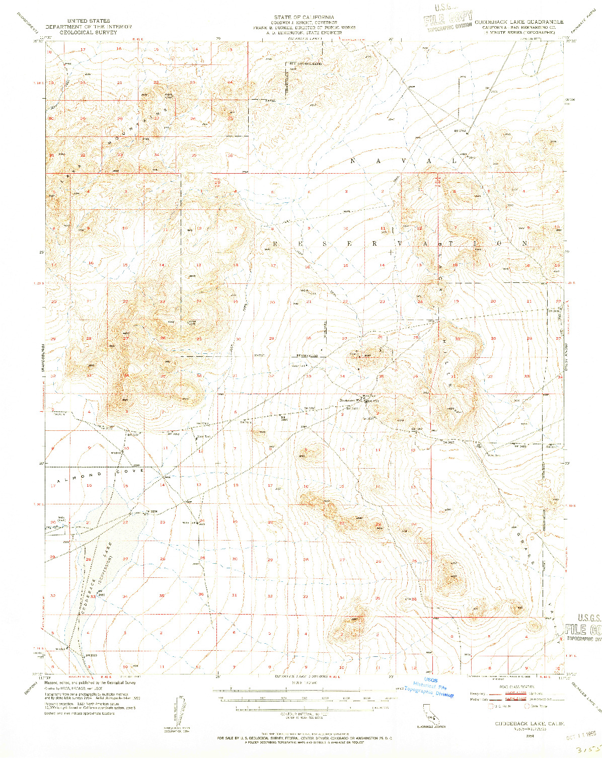 USGS 1:62500-SCALE QUADRANGLE FOR CUDDEBACK LAKE, CA 1954