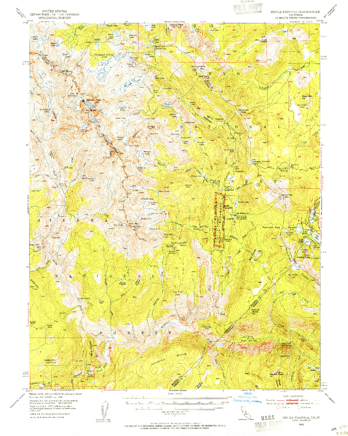 USGS 1:62500-SCALE QUADRANGLE FOR DEVILS POSTPILE, CA 1953