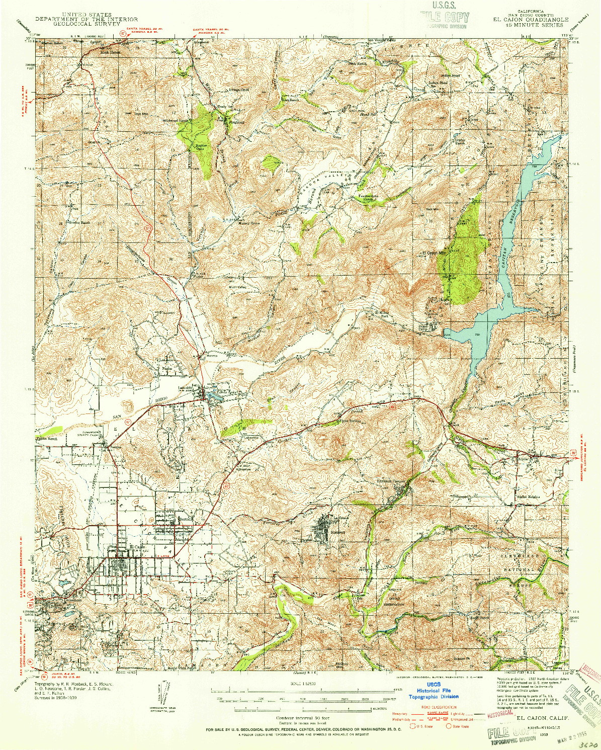 USGS 1:62500-SCALE QUADRANGLE FOR EL CAJON, CA 1939
