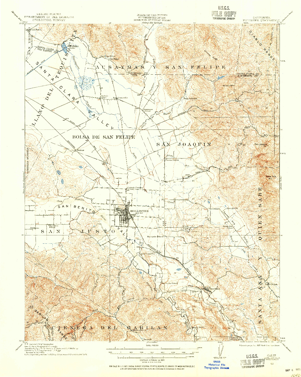 USGS 1:62500-SCALE QUADRANGLE FOR HOLLISTER, CA 1923