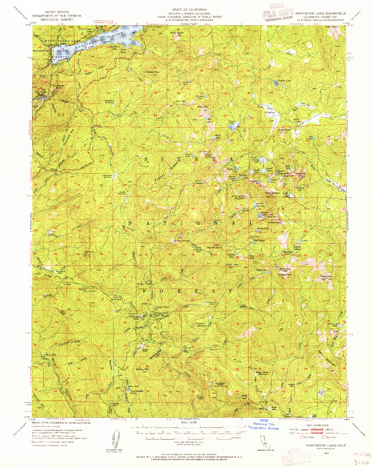 USGS 1:62500-SCALE QUADRANGLE FOR HUNTINGTON LAKE, CA 1953