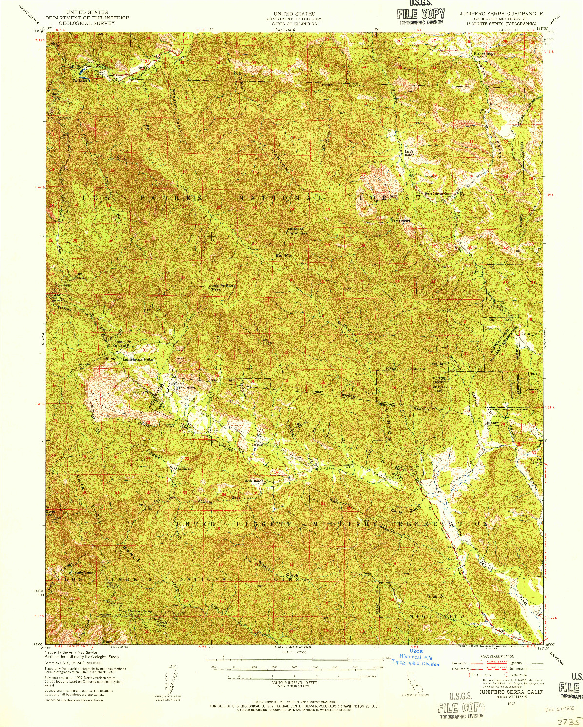 USGS 1:62500-SCALE QUADRANGLE FOR JUNIPERO SERRA, CA 1948