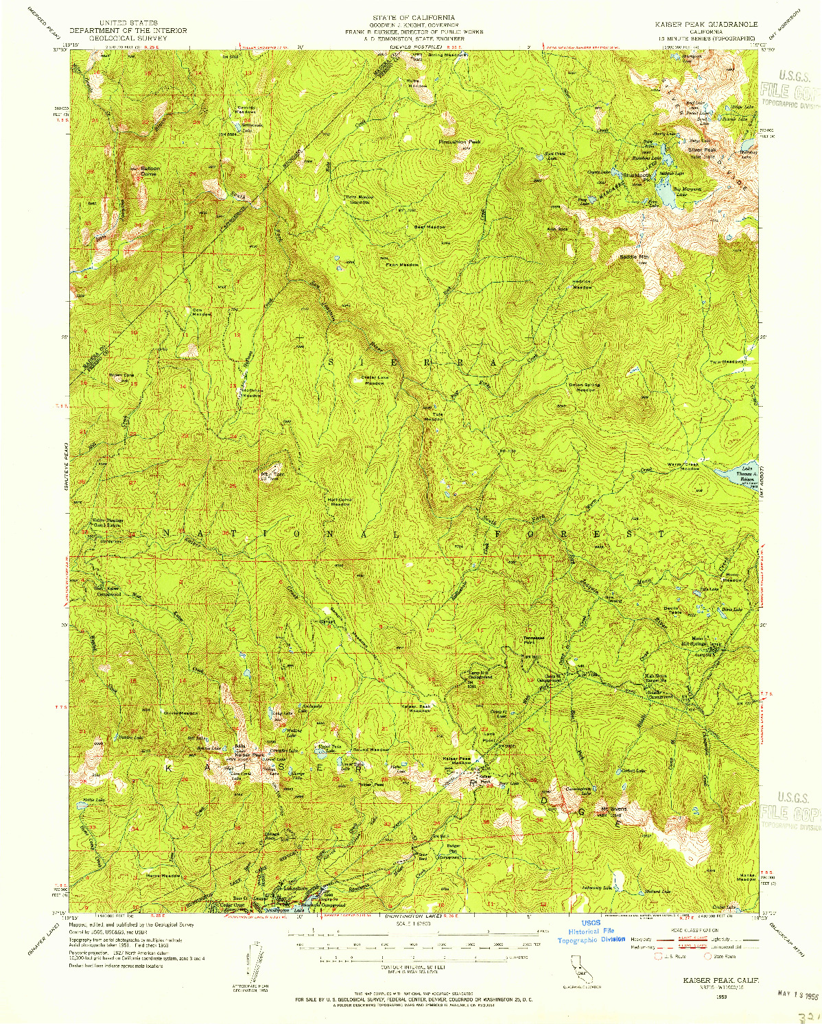 USGS 1:62500-SCALE QUADRANGLE FOR KAISER PEAK, CA 1953