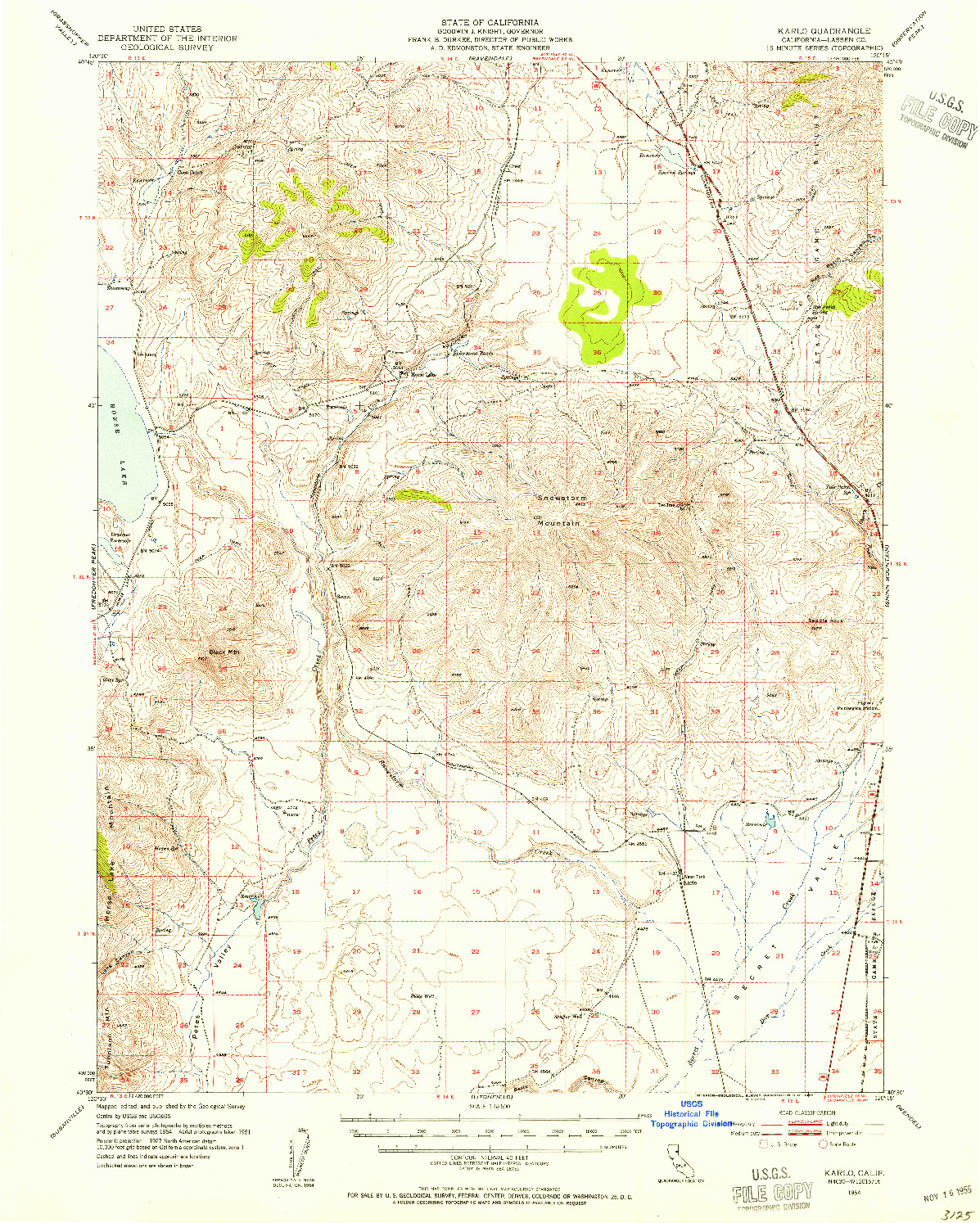 USGS 1:62500-SCALE QUADRANGLE FOR KARLO, CA 1954