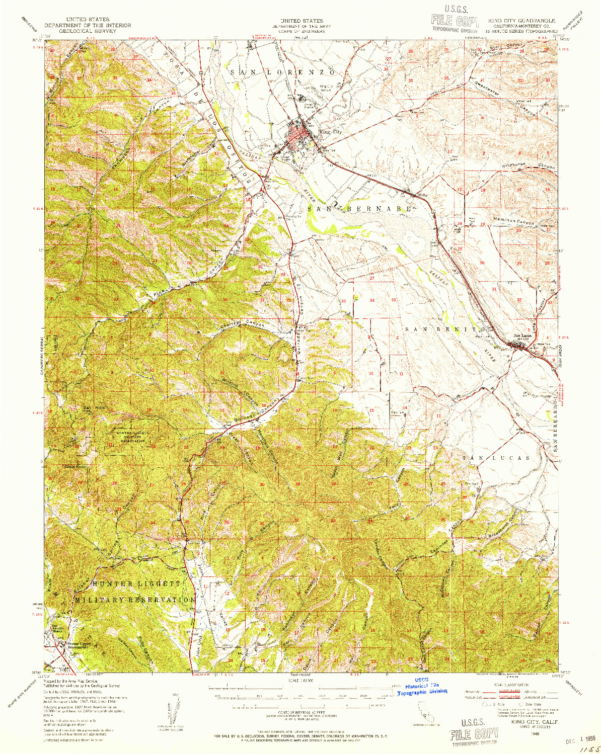 USGS 1:62500-SCALE QUADRANGLE FOR KING CITY, CA 1948