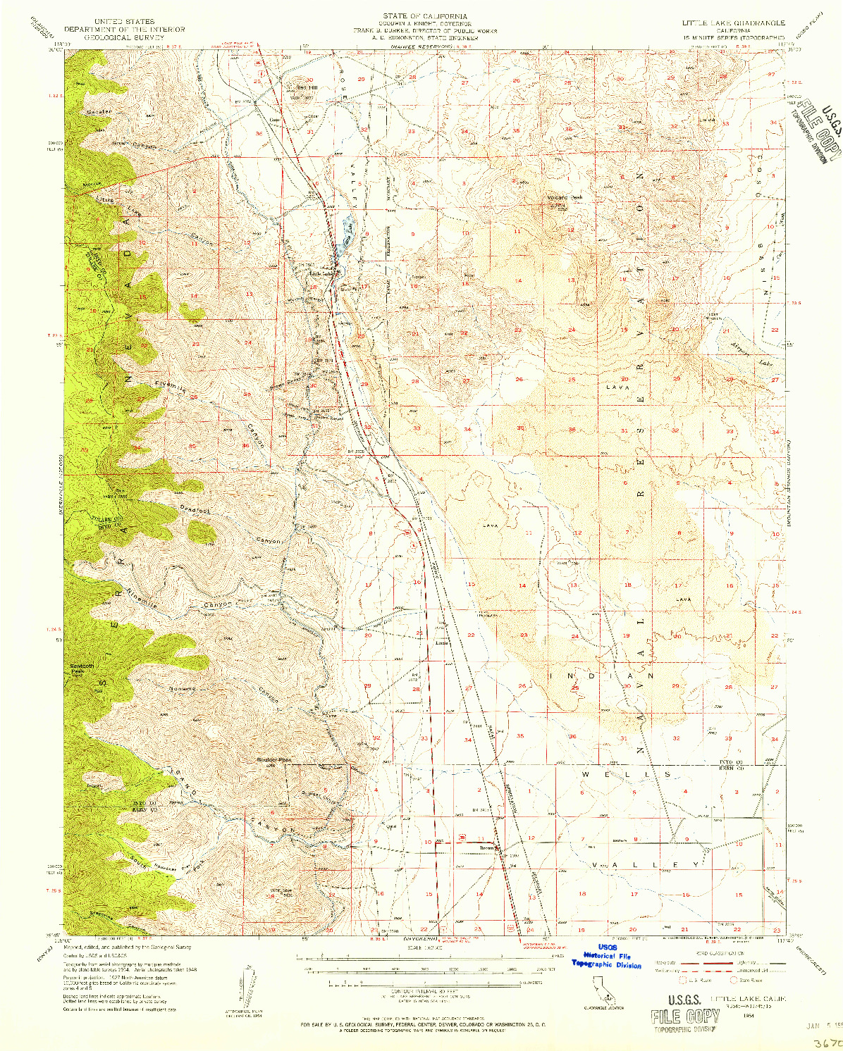 USGS 1:62500-SCALE QUADRANGLE FOR LITTLE LAKE, CA 1954