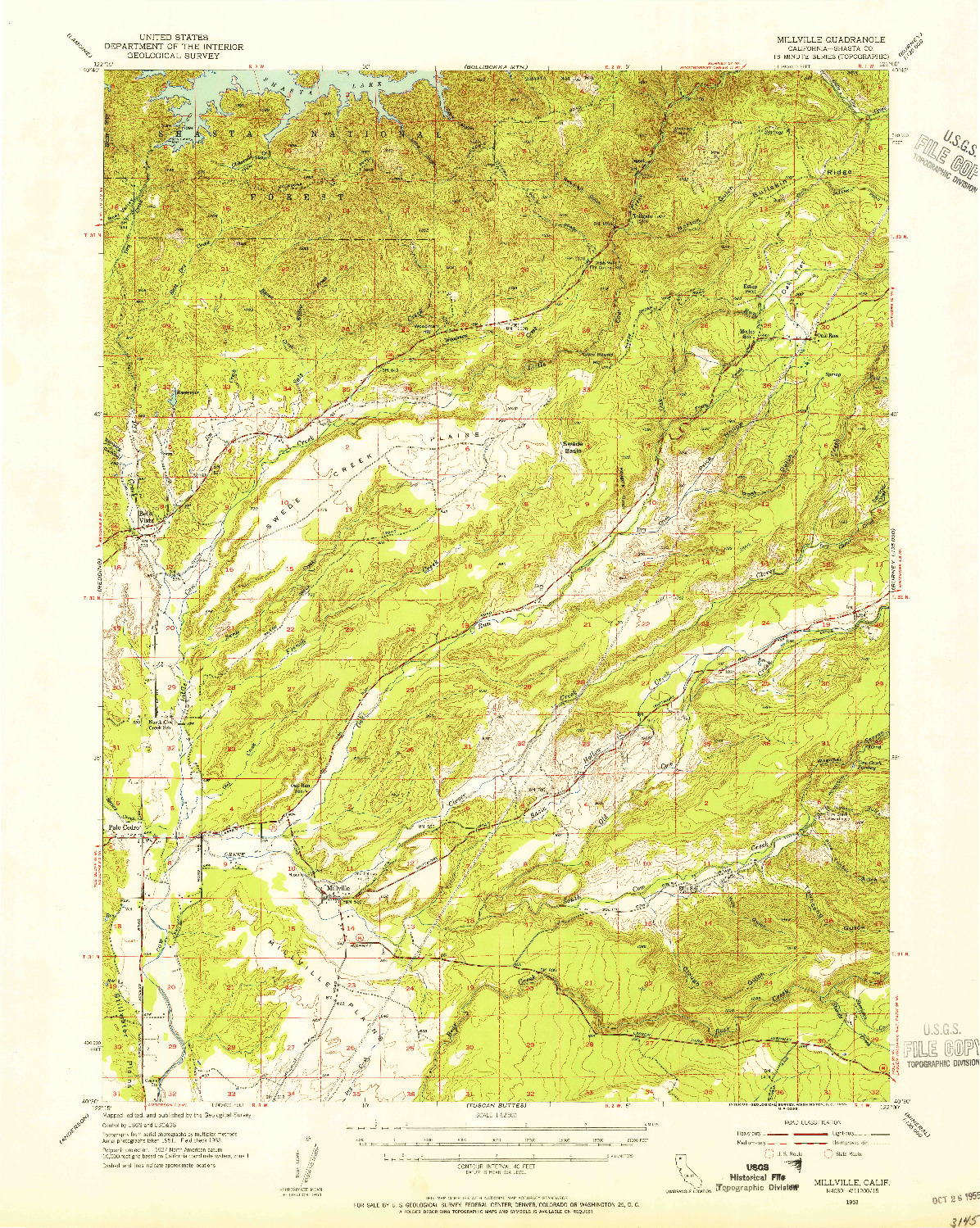 USGS 1:62500-SCALE QUADRANGLE FOR MILLVILLE, CA 1953