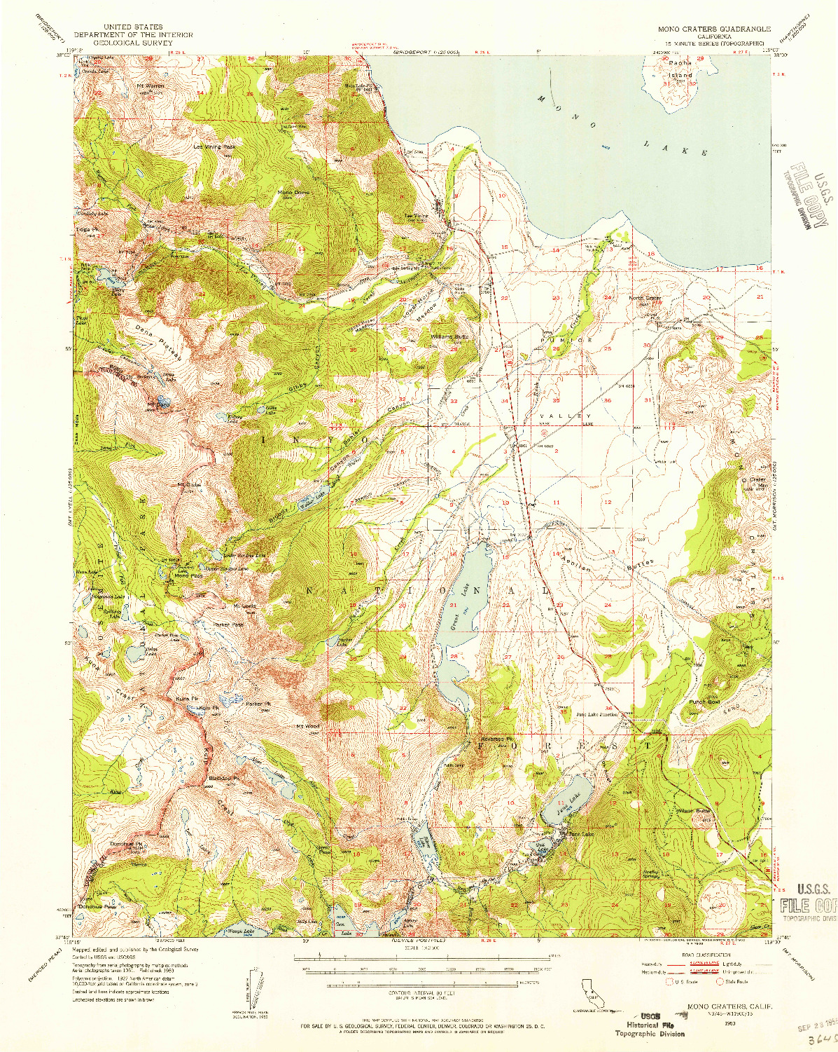 USGS 1:62500-SCALE QUADRANGLE FOR MONO CRATERS, CA 1953