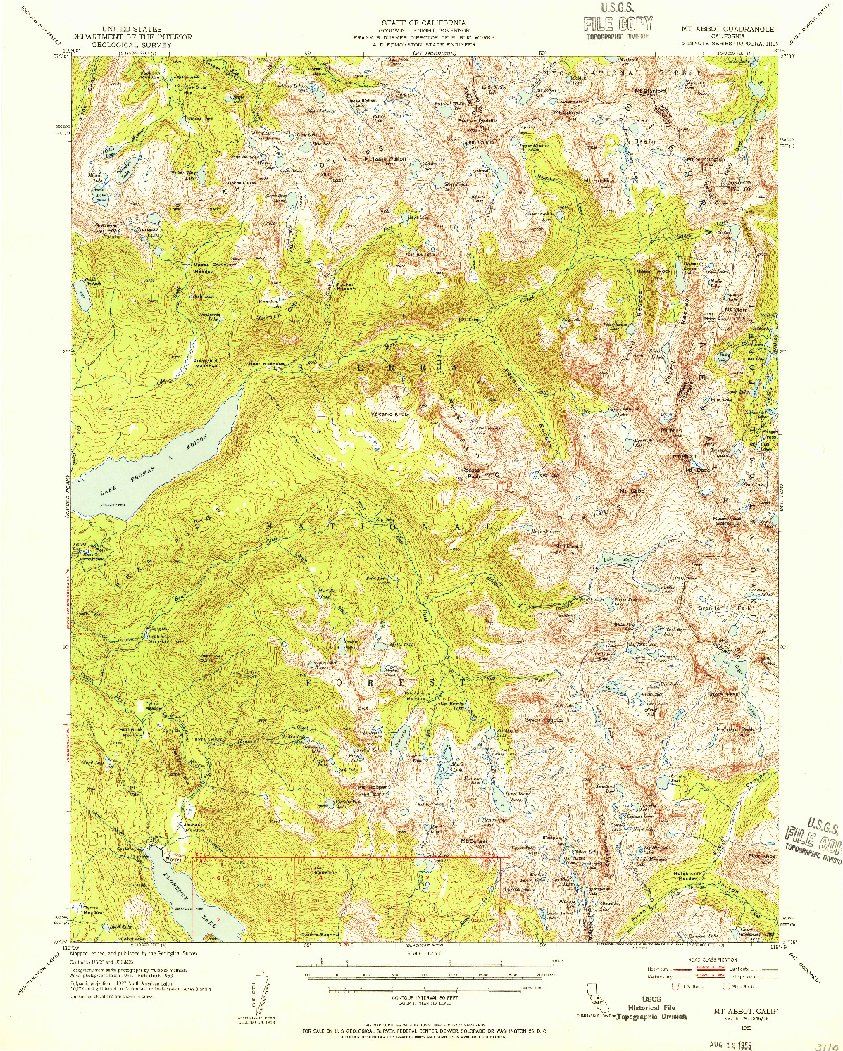 USGS 1:62500-SCALE QUADRANGLE FOR MT. ABBOT, CA 1953