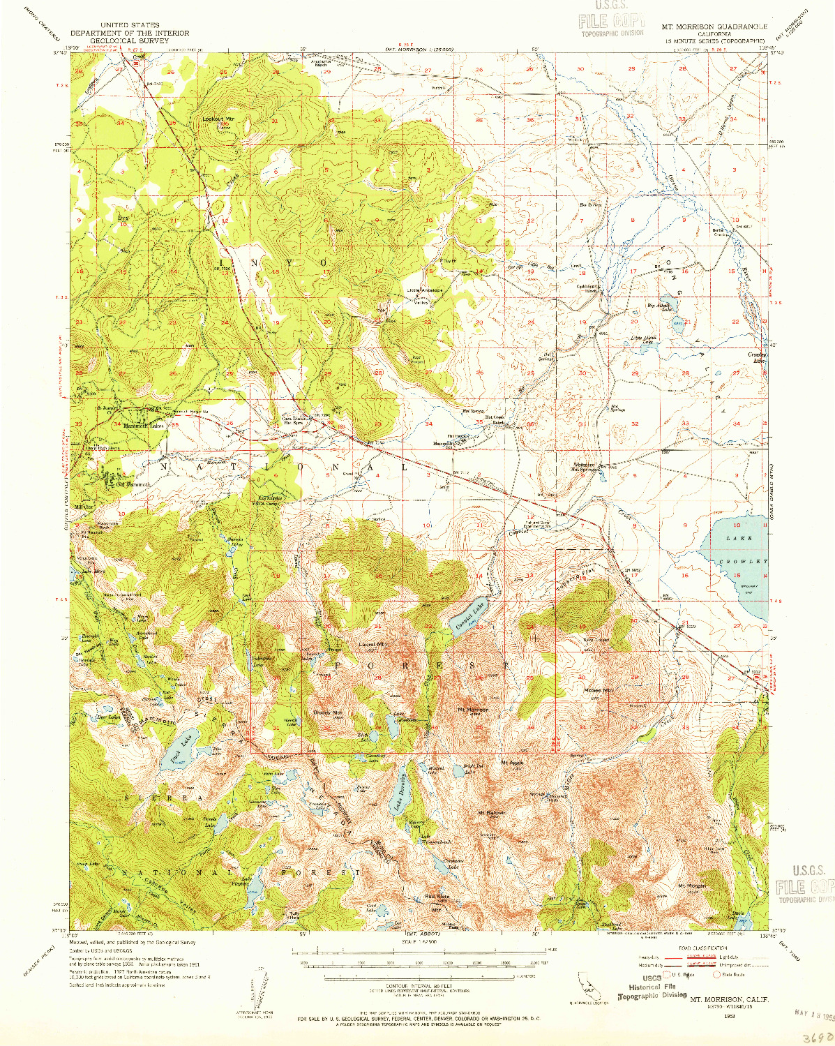 USGS 1:62500-SCALE QUADRANGLE FOR MT. MORRISON, CA 1953