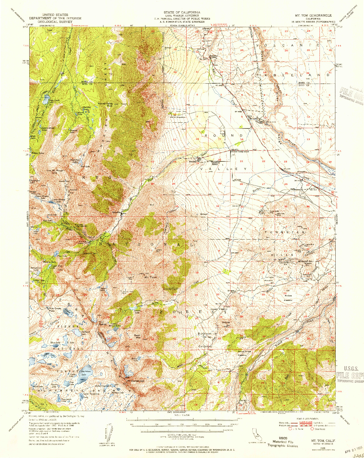 USGS 1:62500-SCALE QUADRANGLE FOR MT. TOM, CA 1954