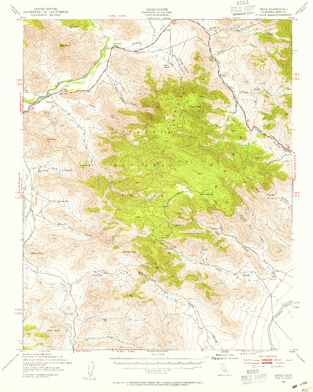 USGS 1:62500-SCALE QUADRANGLE FOR ONYX, CA 1943