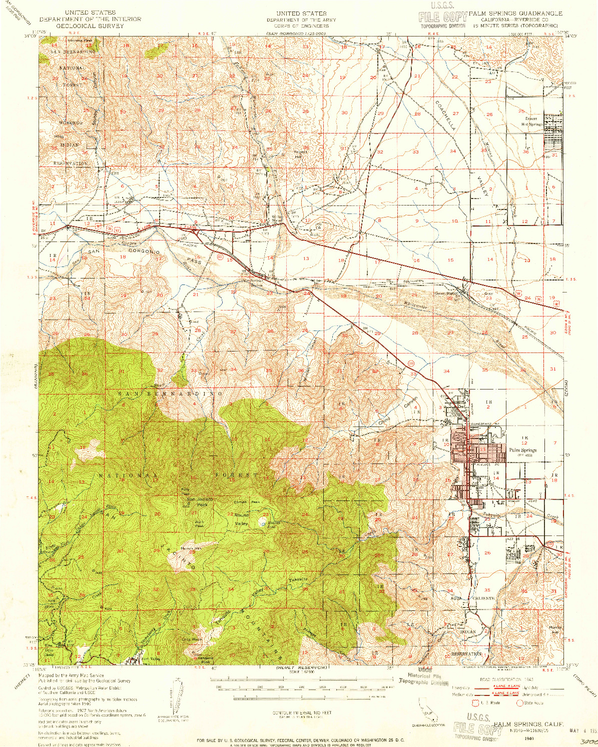 USGS 1:62500-SCALE QUADRANGLE FOR PALM SPRINGS, CA 1940
