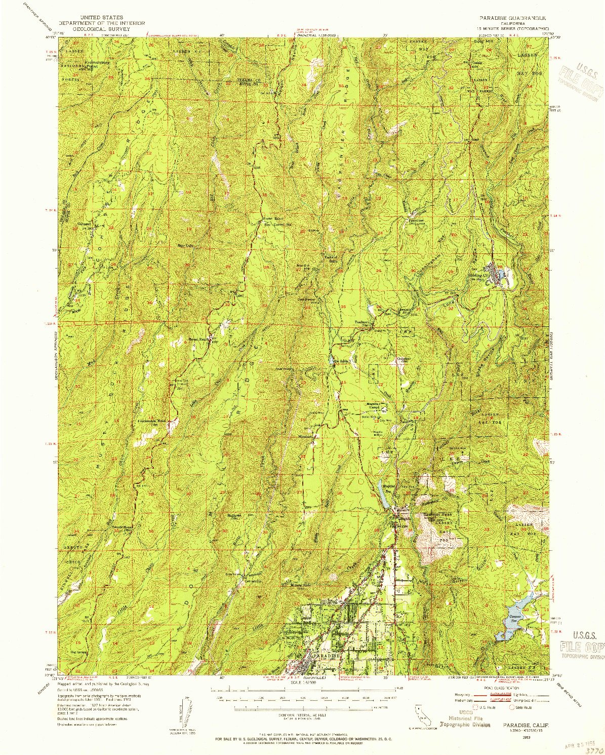 USGS 1:62500-SCALE QUADRANGLE FOR PARADISE, CA 1953