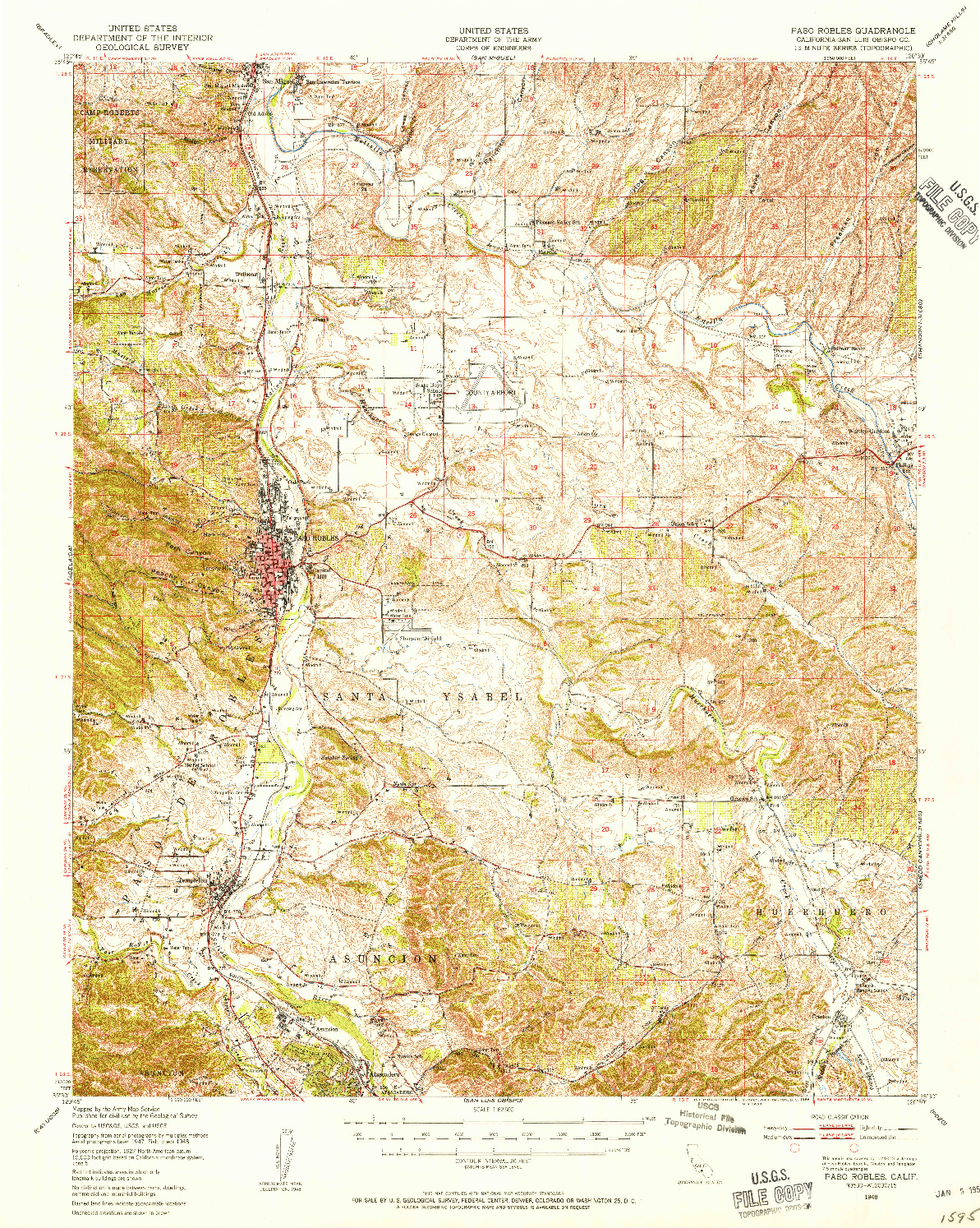 USGS 1:62500-SCALE QUADRANGLE FOR PASO ROBLES, CA 1948