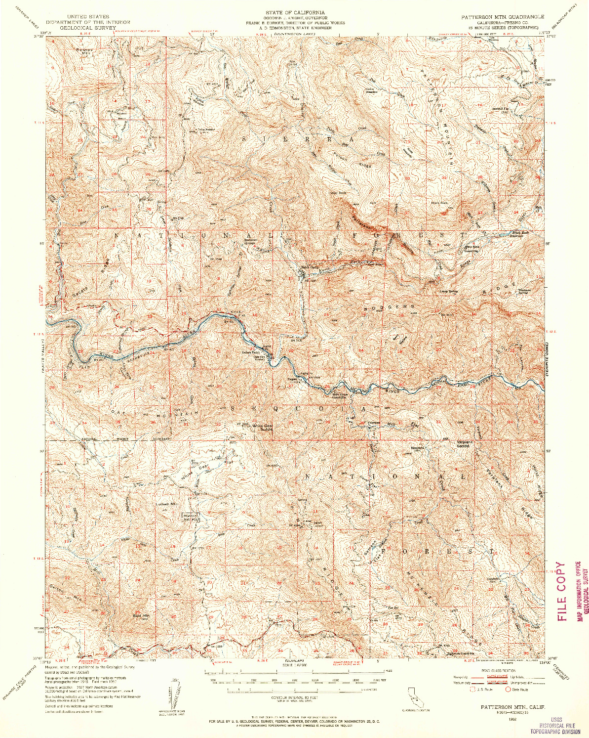 USGS 1:62500-SCALE QUADRANGLE FOR PATTERSON MOUNTAIN, CA 1952