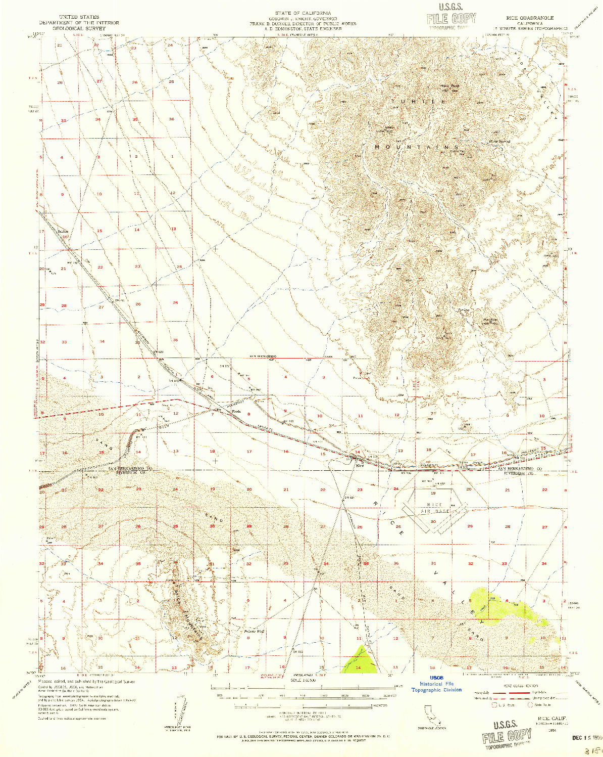 USGS 1:62500-SCALE QUADRANGLE FOR RICE, CA 1954