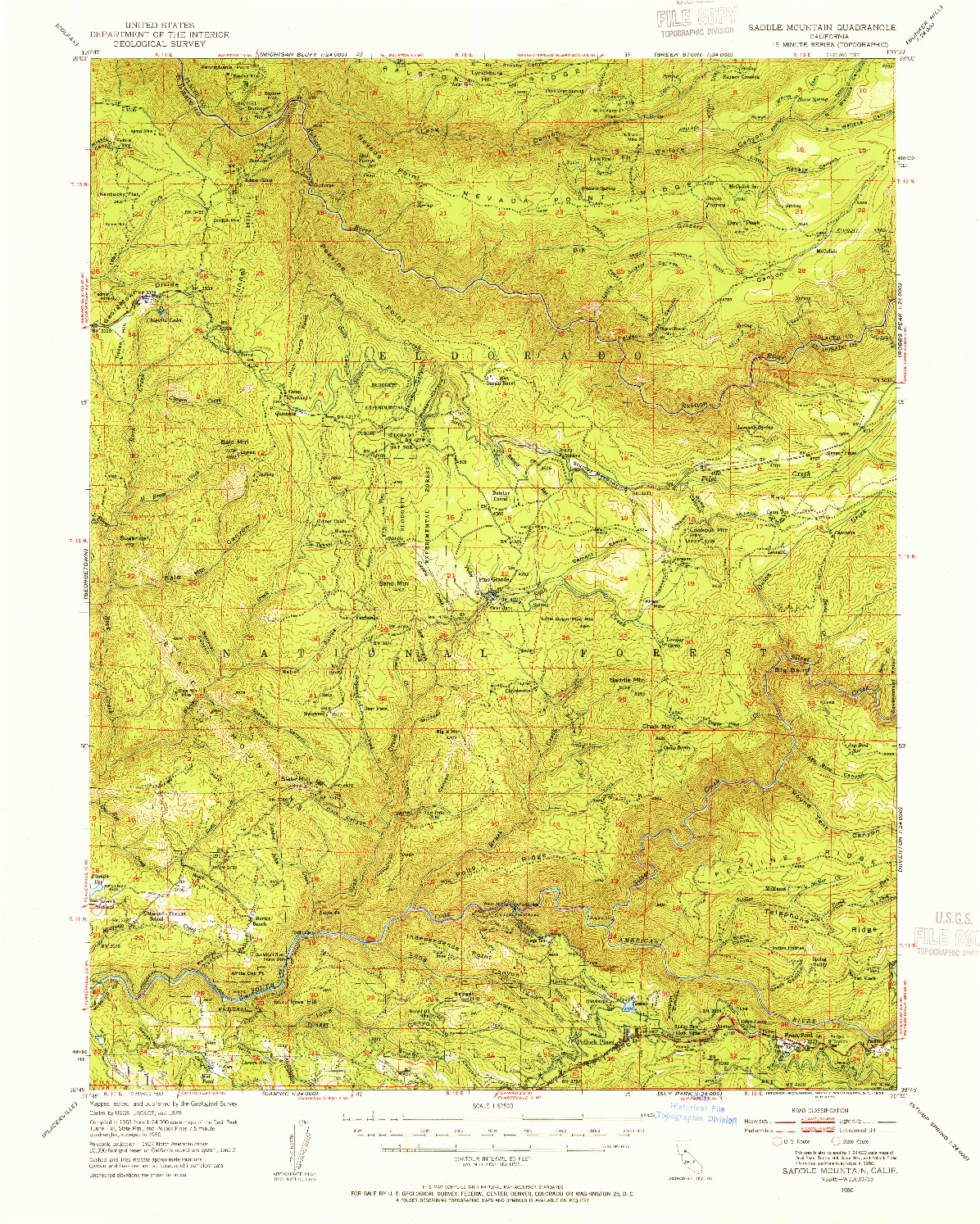 USGS 1:62500-SCALE QUADRANGLE FOR SADDLE MOUNTAIN, CA 1950