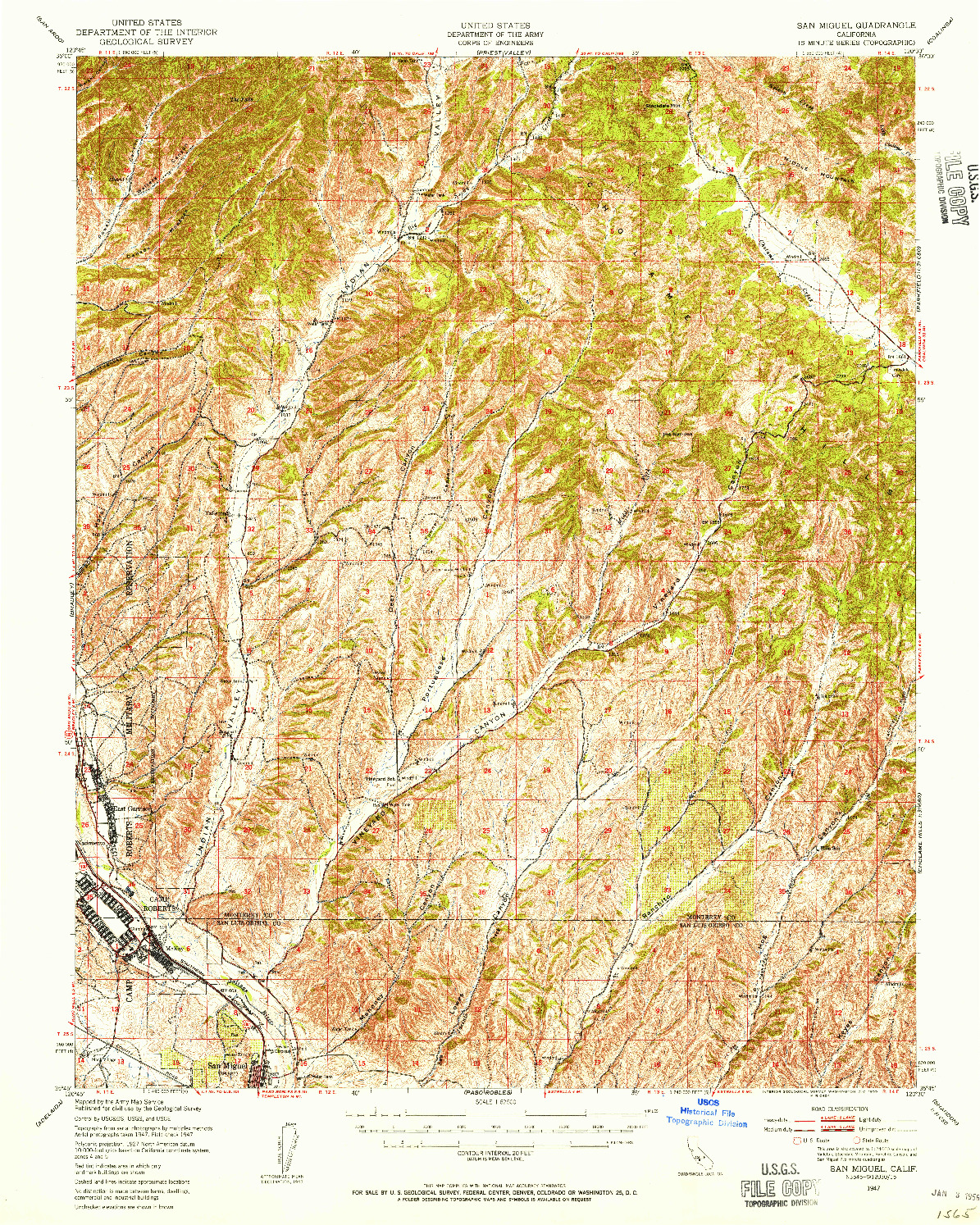 USGS 1:62500-SCALE QUADRANGLE FOR SAN MIGUEL, CA 1947