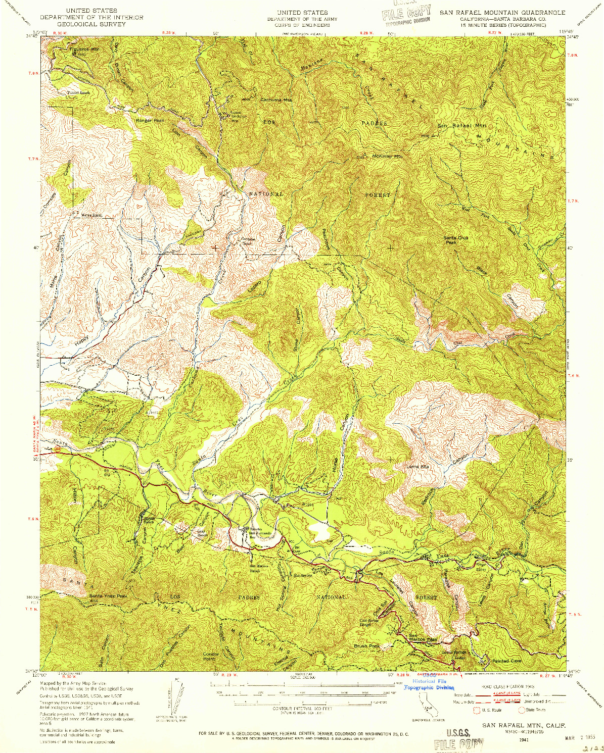 USGS 1:62500-SCALE QUADRANGLE FOR SAN RAFAEL MTN, CA 1941