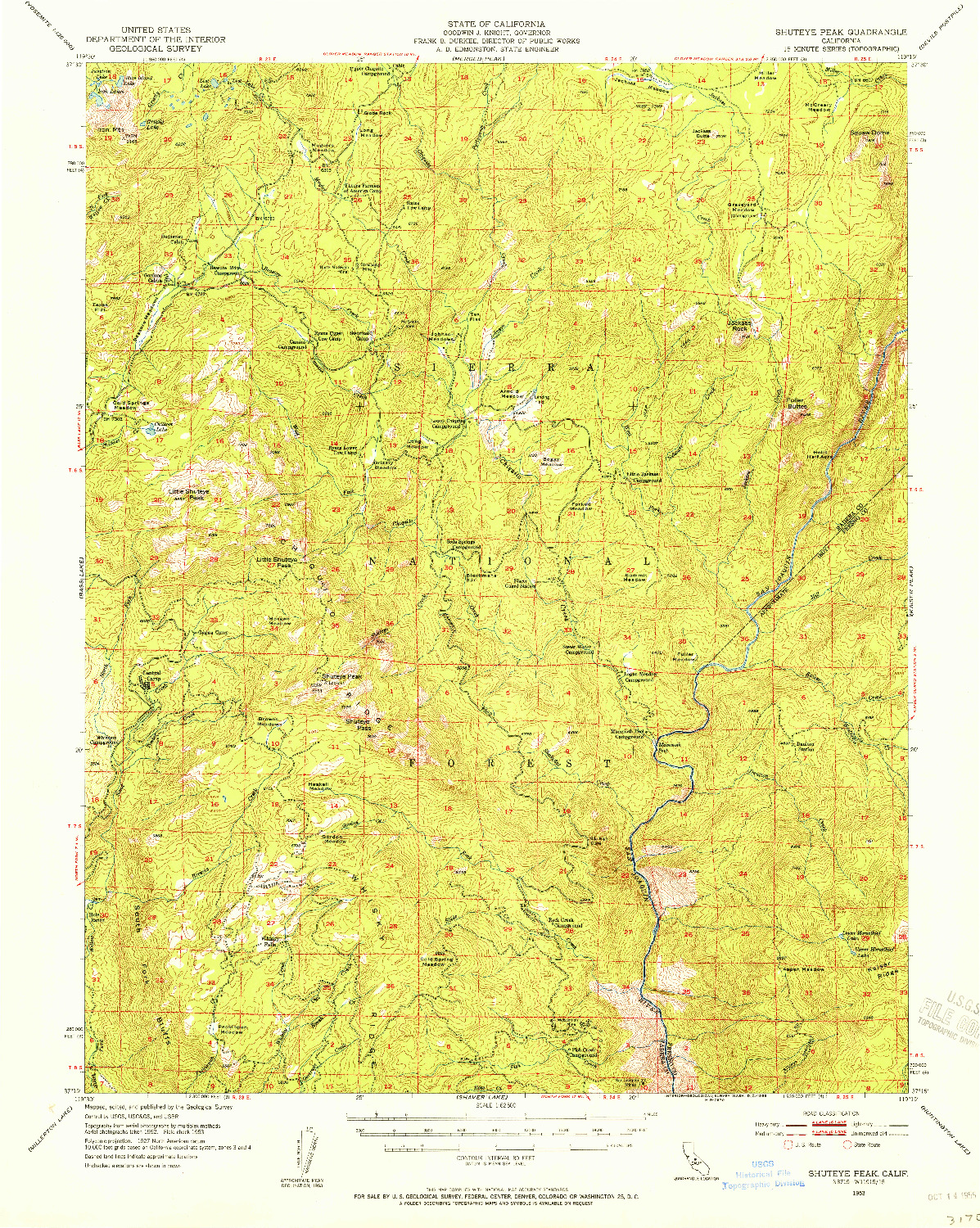 USGS 1:62500-SCALE QUADRANGLE FOR SHUTEYE PEAK, CA 1953