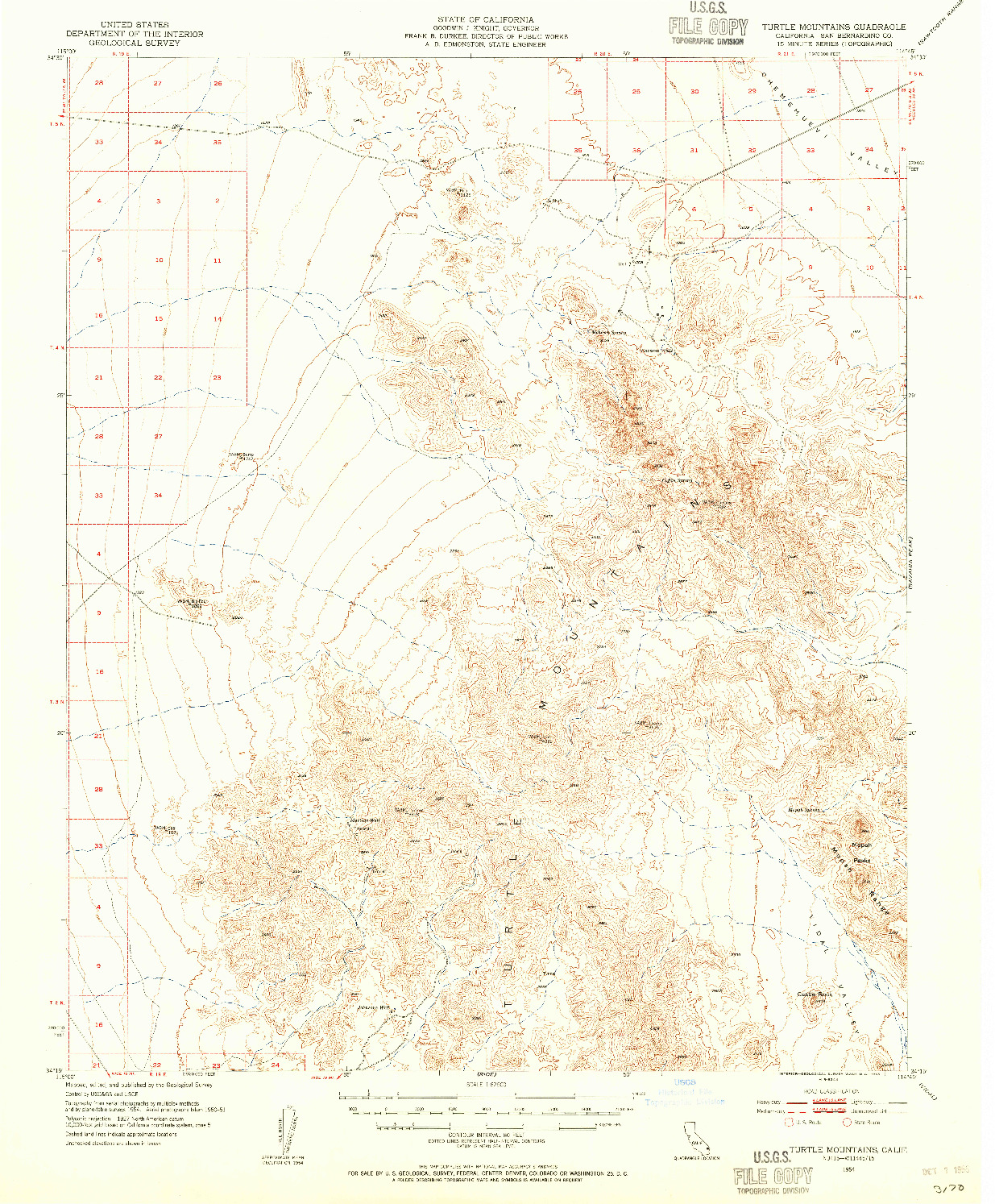 USGS 1:62500-SCALE QUADRANGLE FOR TURTLE MOUNTAINS, CA 1954