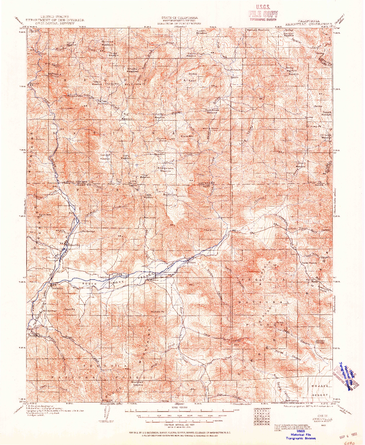 USGS 1:125000-SCALE QUADRANGLE FOR KERNVILLE, CA 1906