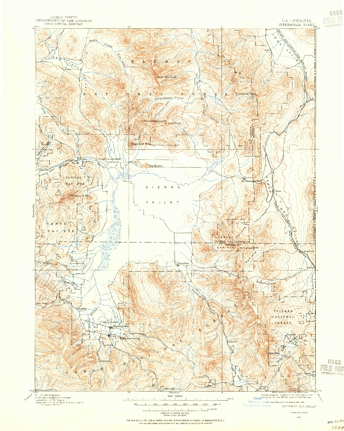 USGS 1:125000-SCALE QUADRANGLE FOR SIERRAVILLE, CA 1890