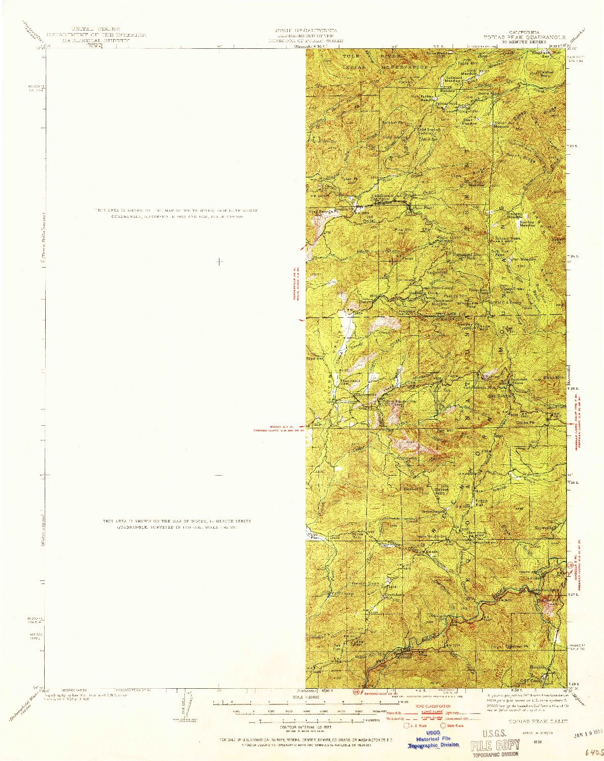 USGS 1:125000-SCALE QUADRANGLE FOR TOBIAS PEAK, CA 1936