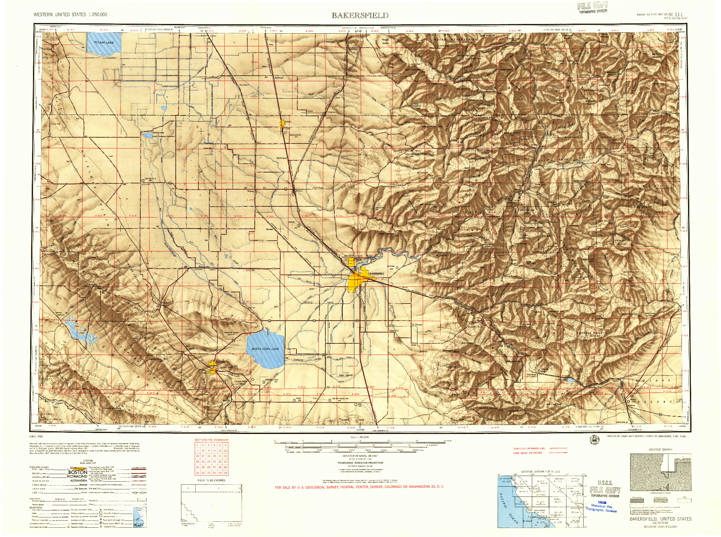 USGS 1:250000-SCALE QUADRANGLE FOR BAKERSFIELD, CA 1955