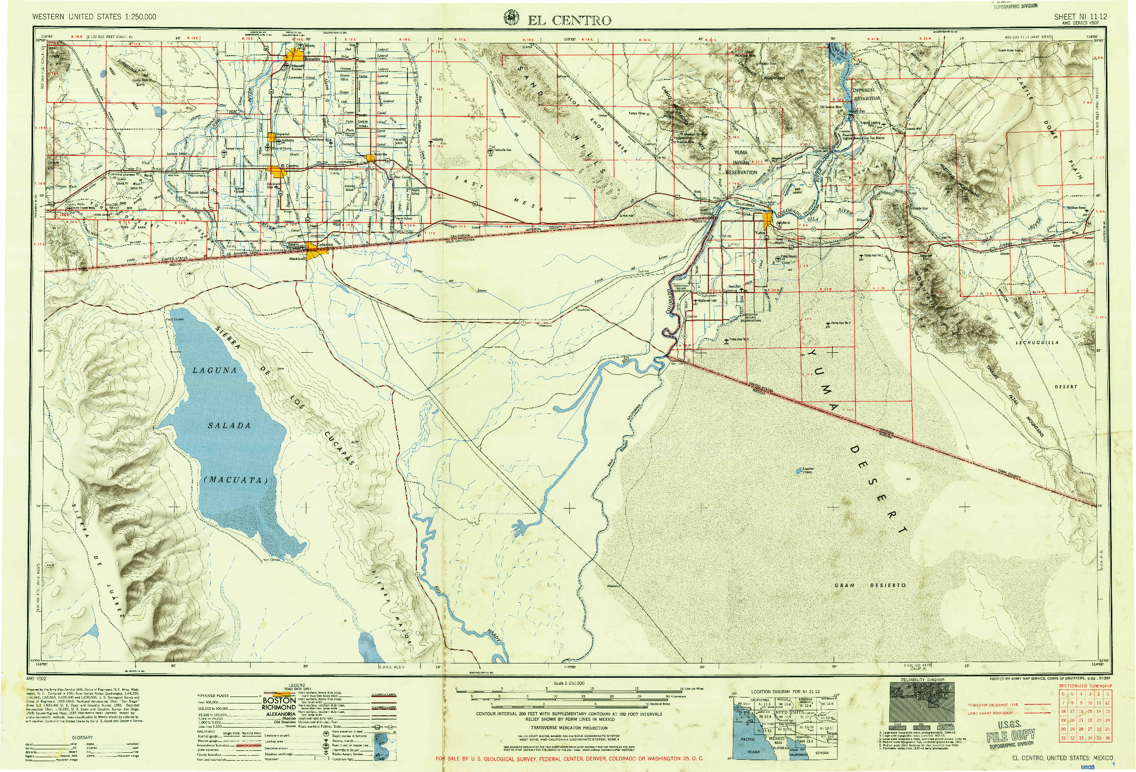 USGS 1:250000-SCALE QUADRANGLE FOR EL CENTRO, CA 1955