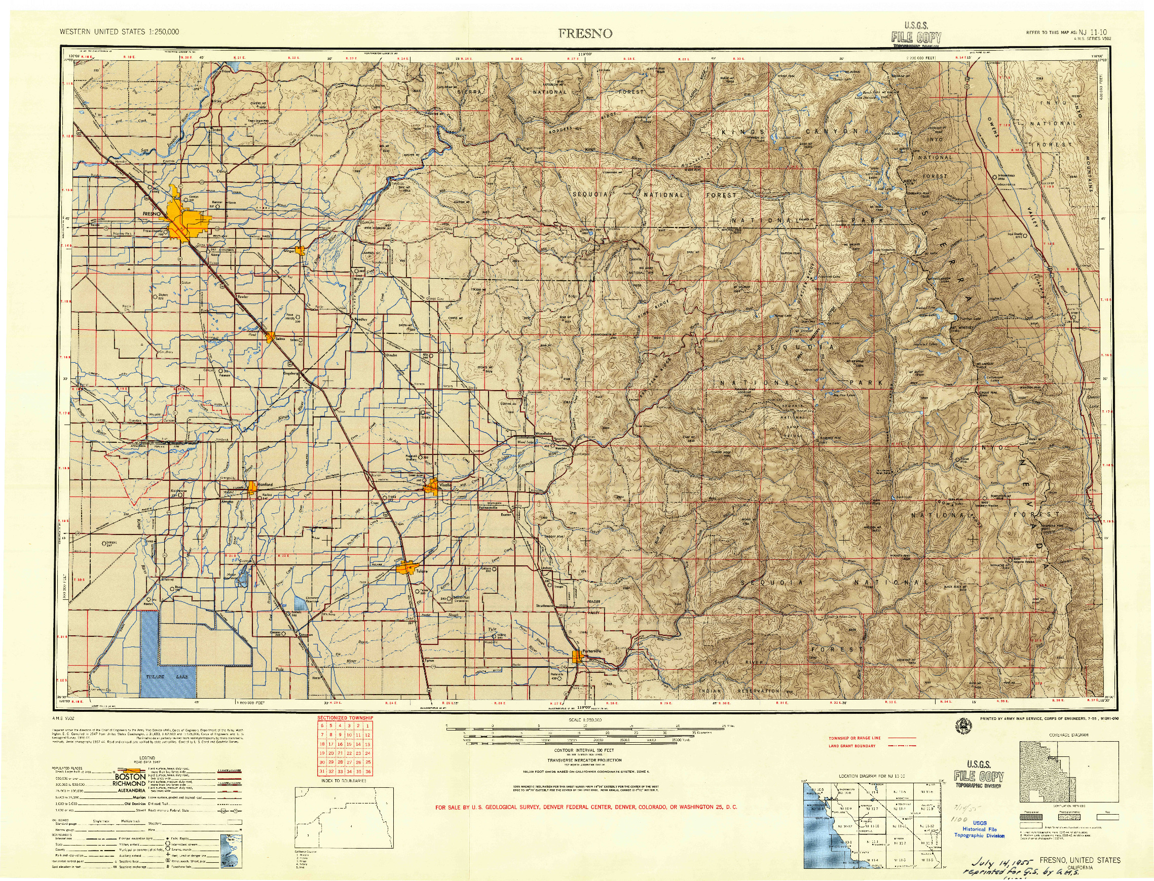 USGS 1:250000-SCALE QUADRANGLE FOR FRESNO, CA 1955