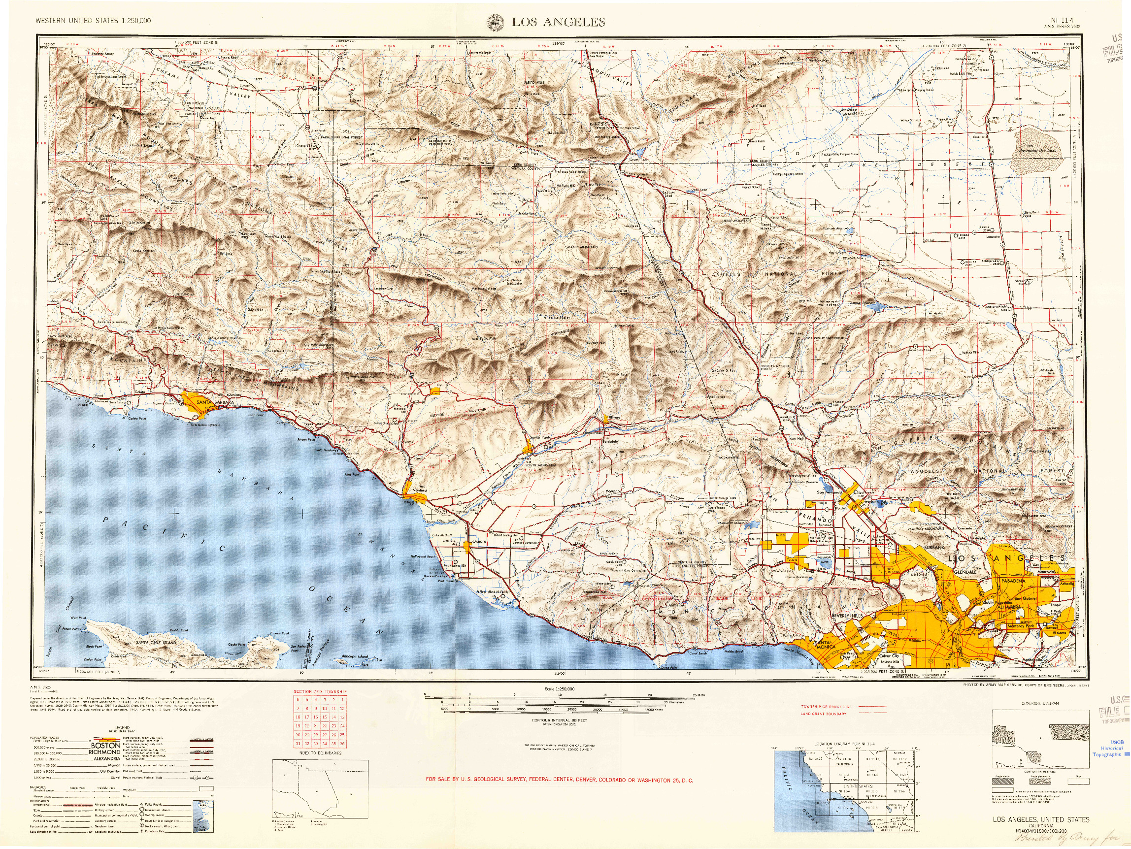 USGS 1:250000-SCALE QUADRANGLE FOR LOS ANGELES, CA 1955