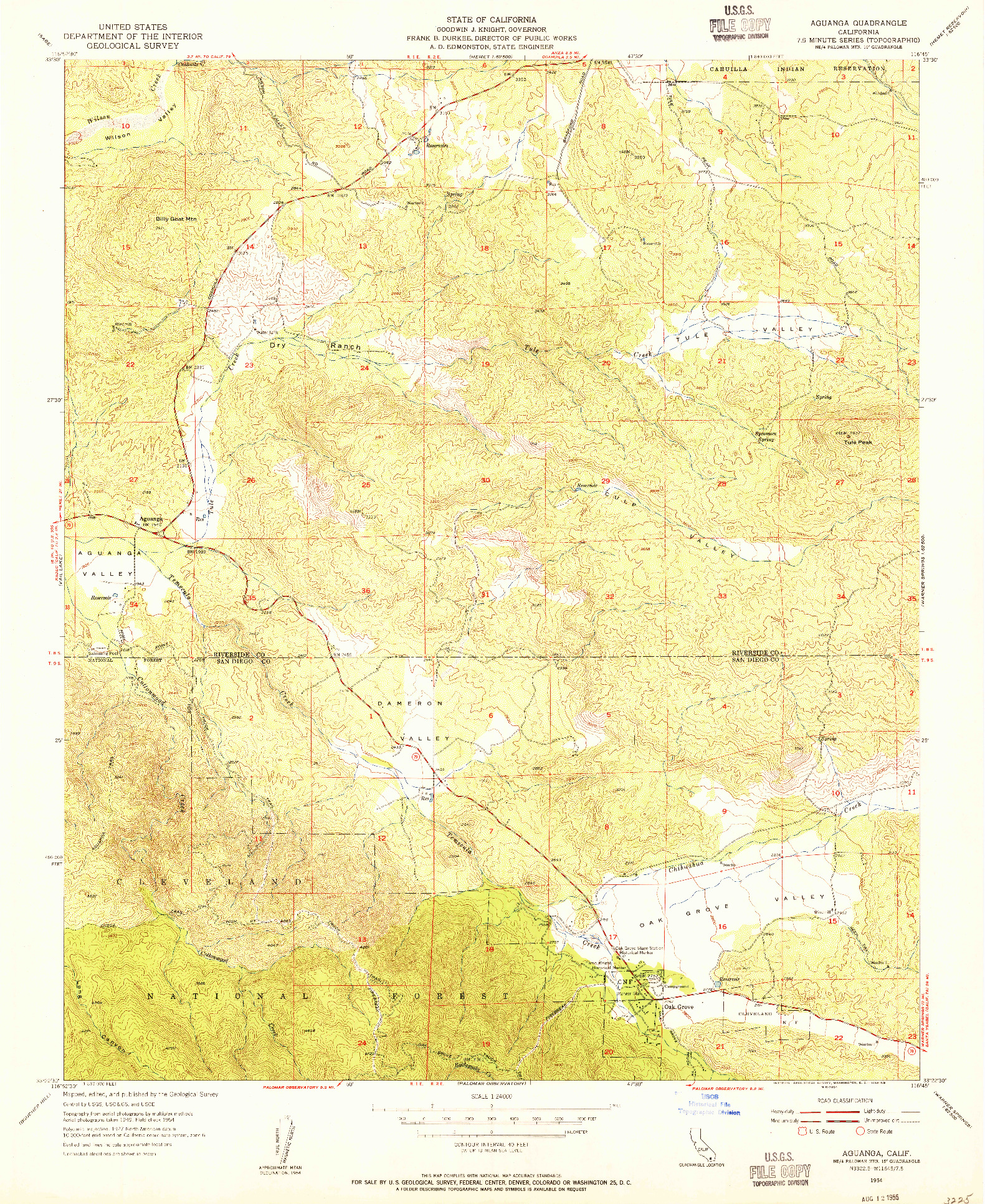 USGS 1:24000-SCALE QUADRANGLE FOR AGUANGA, CA 1954