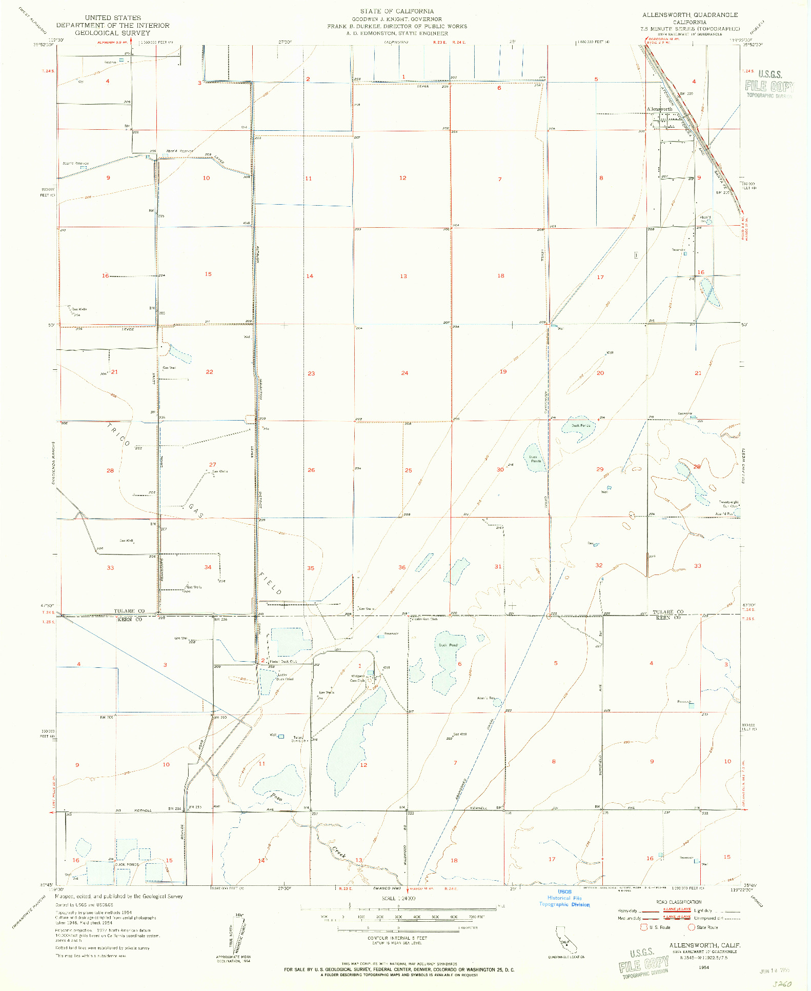 USGS 1:24000-SCALE QUADRANGLE FOR ALLENSWORTH, CA 1954