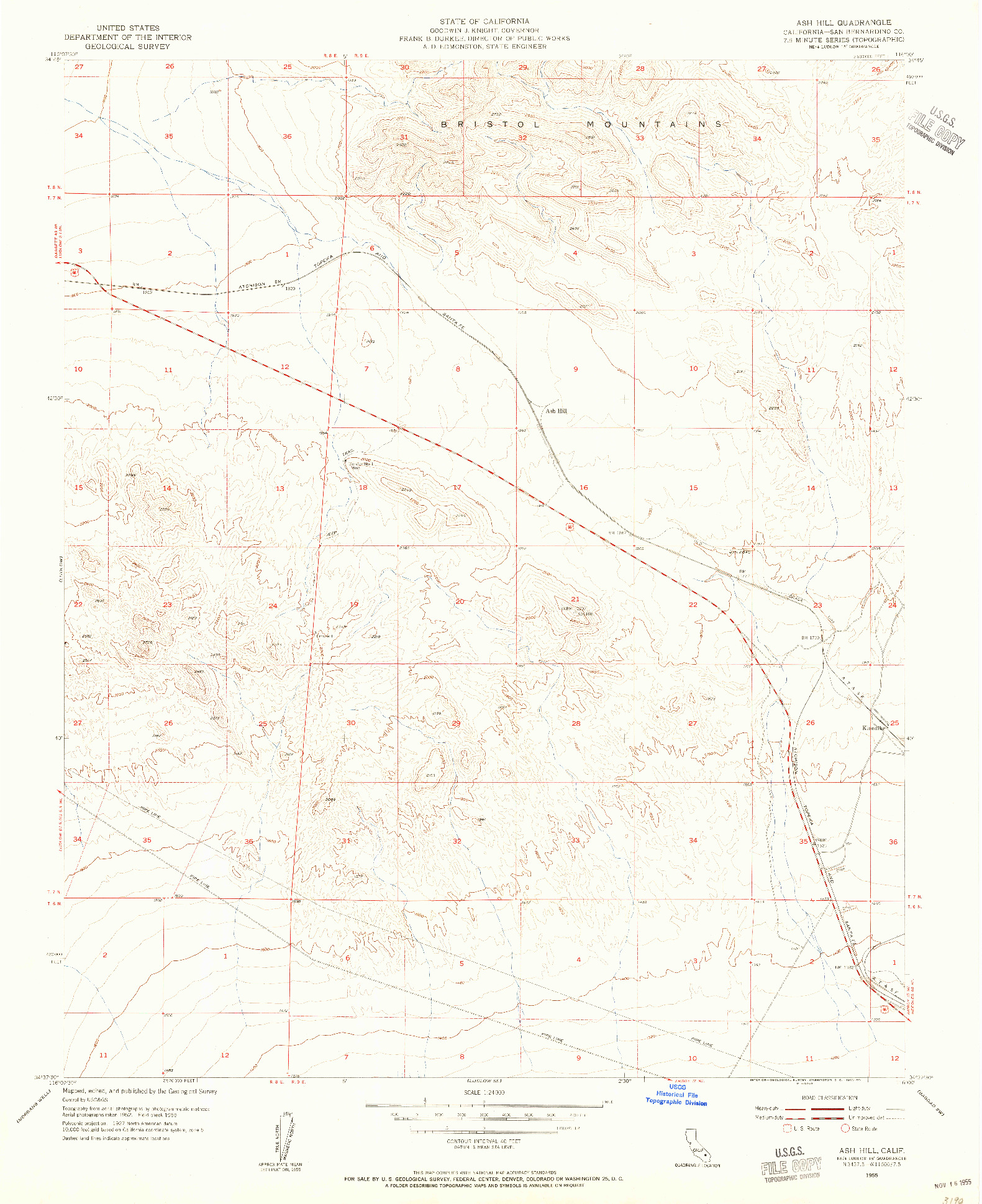 USGS 1:24000-SCALE QUADRANGLE FOR ASH HILL, CA 1955