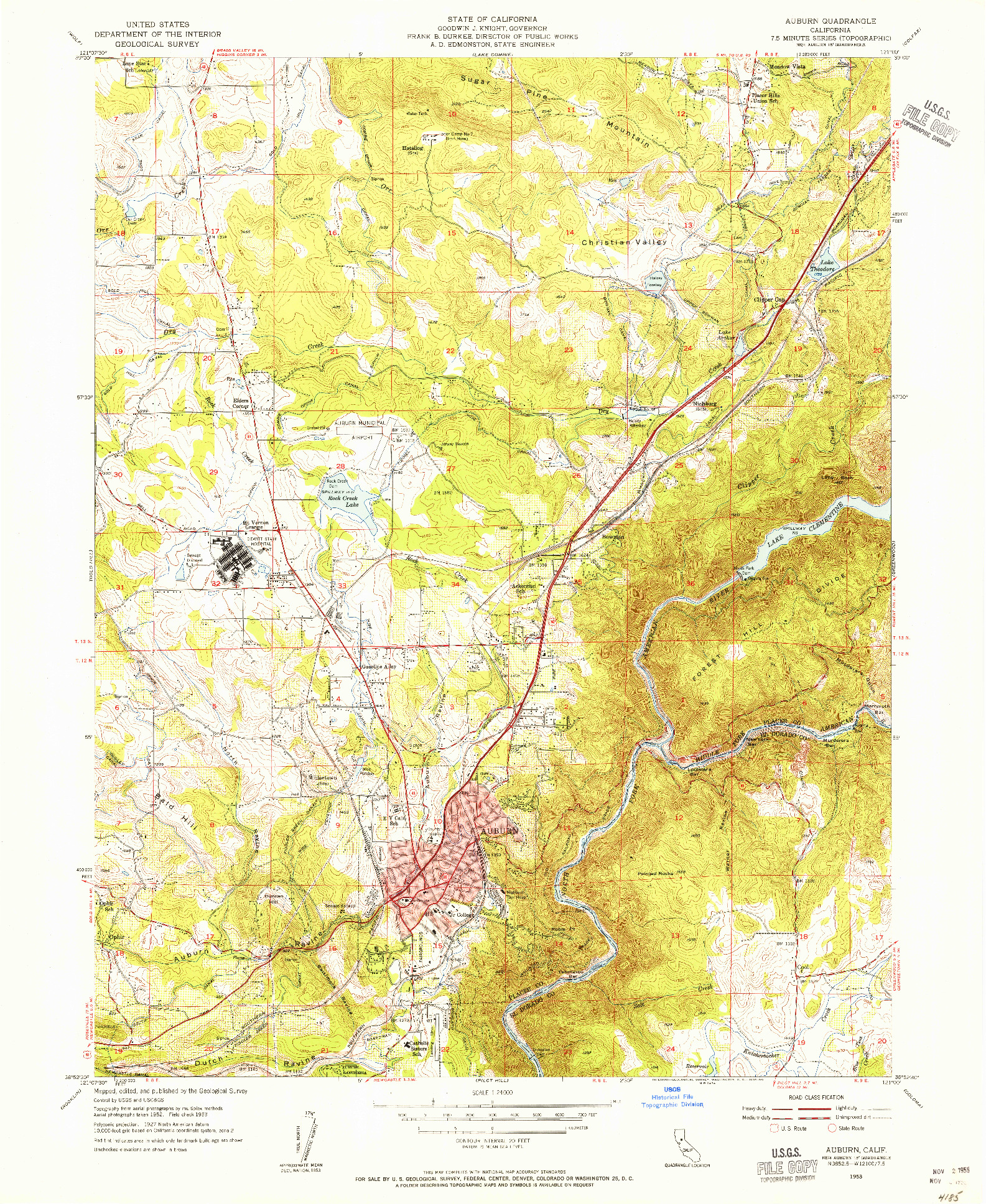 USGS 1:24000-SCALE QUADRANGLE FOR AUBURN, CA 1953