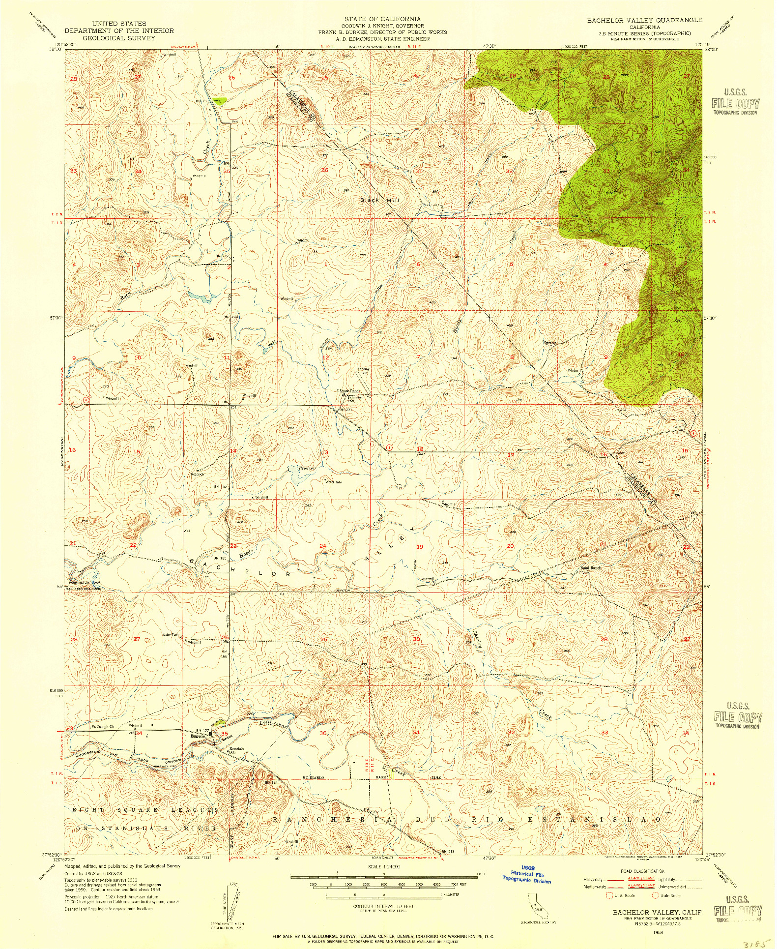 USGS 1:24000-SCALE QUADRANGLE FOR BACHELOR VALLEY, CA 1953