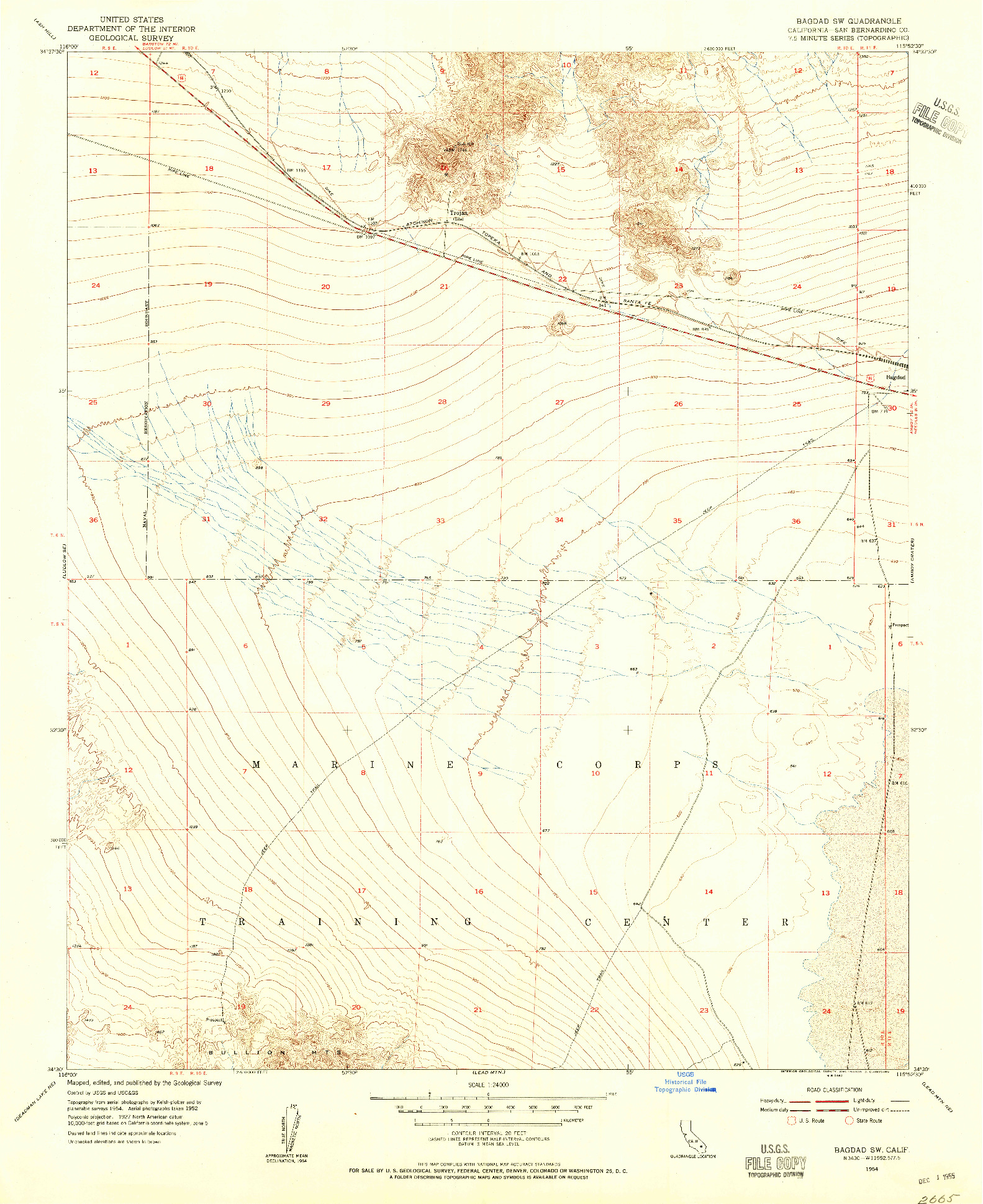 USGS 1:24000-SCALE QUADRANGLE FOR BAGDAD SW, CA 1954