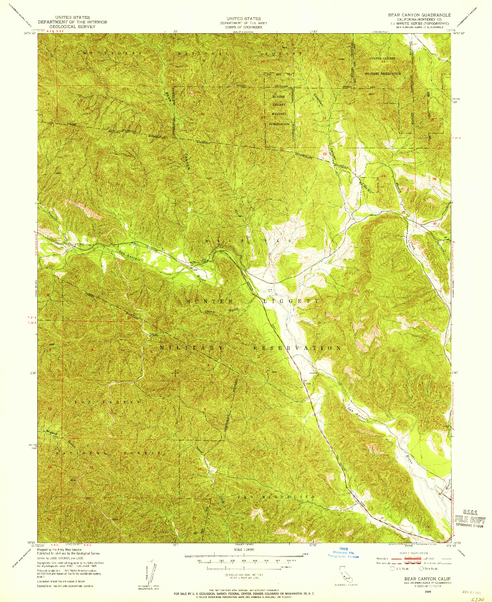 USGS 1:24000-SCALE QUADRANGLE FOR BEAR CANYON, CA 1949