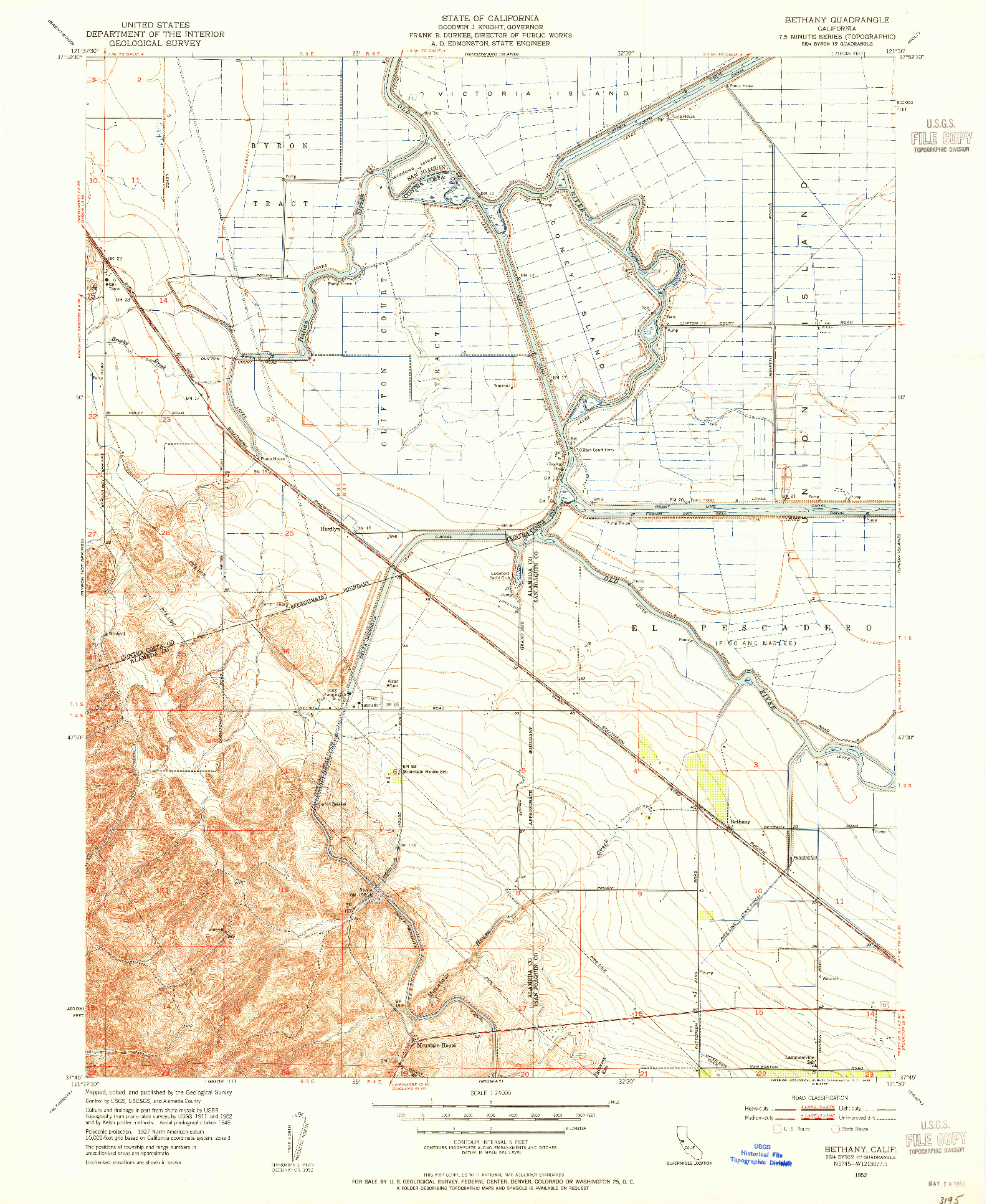 USGS 1:24000-SCALE QUADRANGLE FOR BETHANY, CA 1952