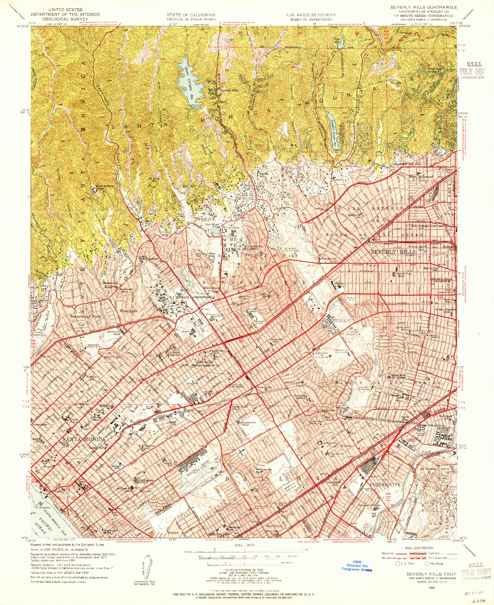 USGS 1:24000-SCALE QUADRANGLE FOR BEVERLY HILLS, CA 1950