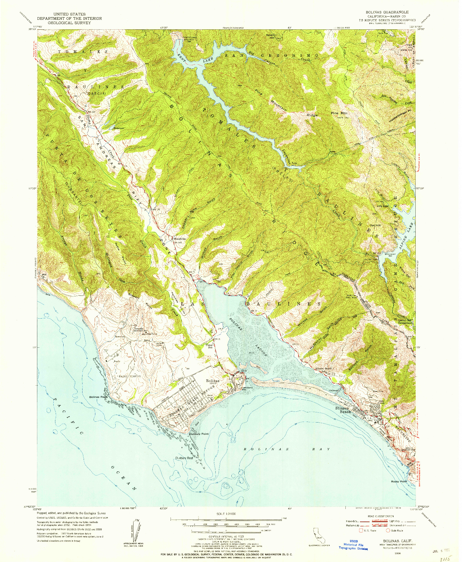 USGS 1:24000-SCALE QUADRANGLE FOR BOLINAS, CA 1954